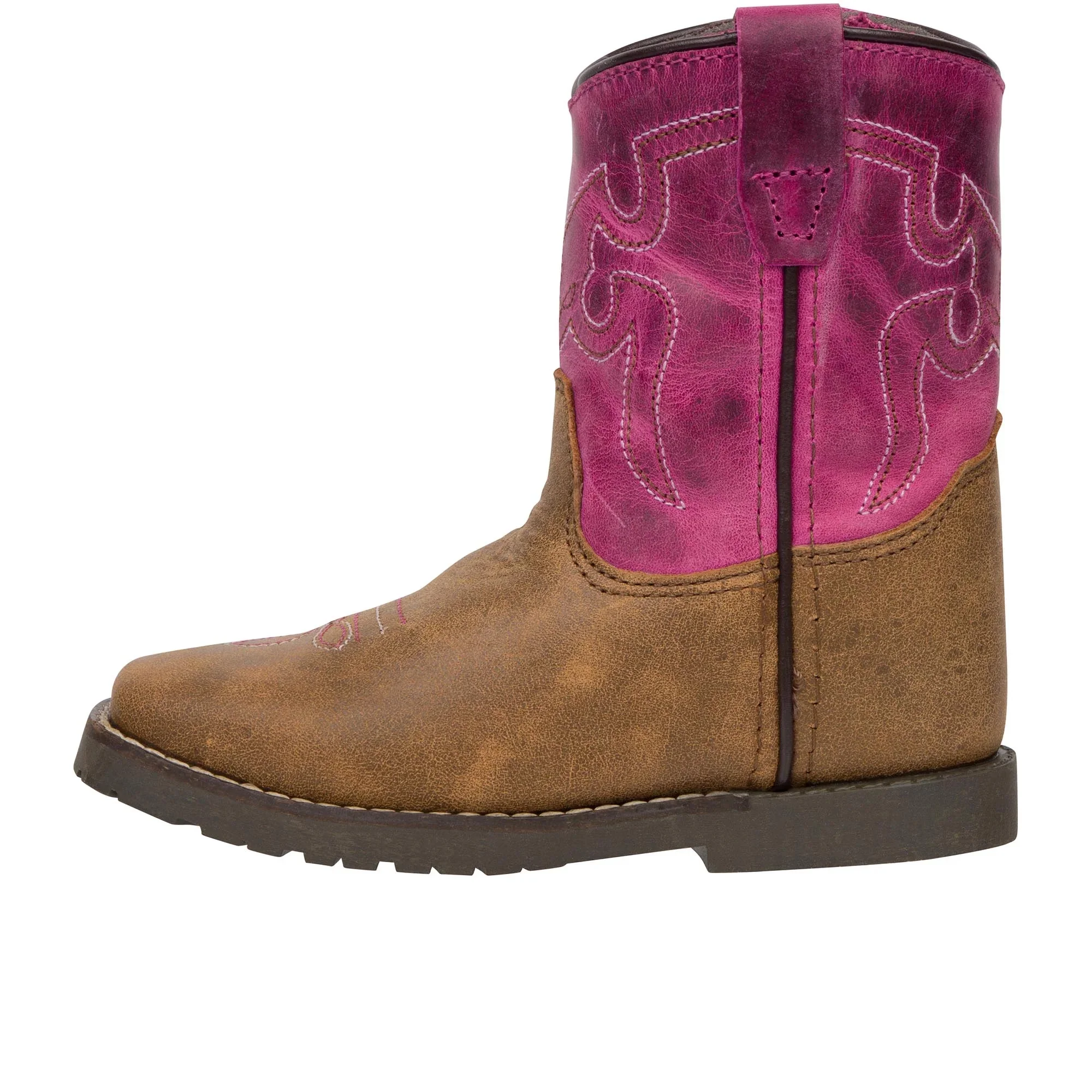 Smoky Mountain Toddler-Girls' Autry Western Boot Broad Square Toe Brown/Pink 6 D(M) US