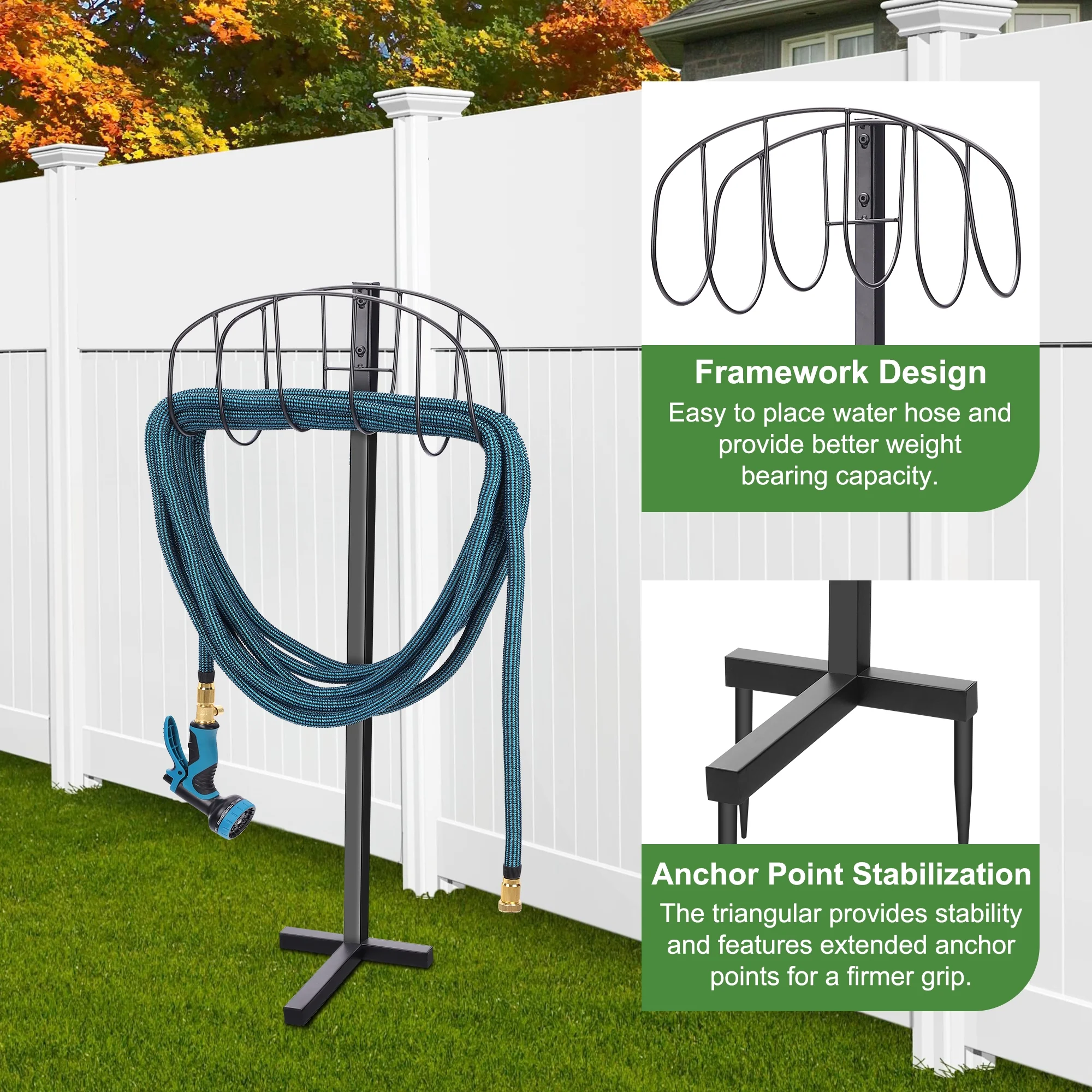 GuardWee Garden Hose Holder Freestanding, Water Hose Holder Stand Holds 100-Feet Hose, Heavy Duty Hose Stand Hose Hanger Outdoor Hose Organizer Sturdy Garden Hose Storage Rack for Outside