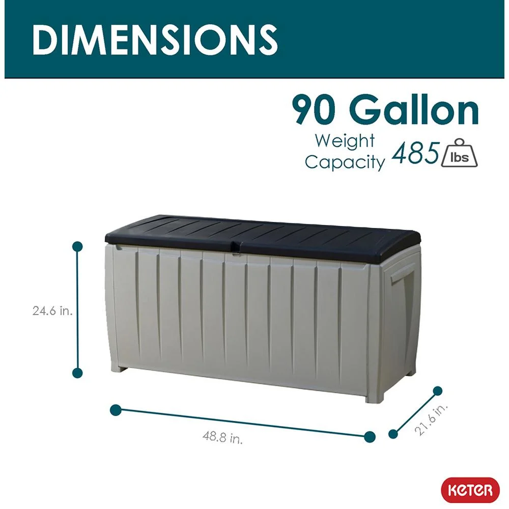 Keter Novel 90 gal. Durable Weatherproof Resin Black and Gray Deck Box Organization and Storage for Outdoor Patio and Lawn