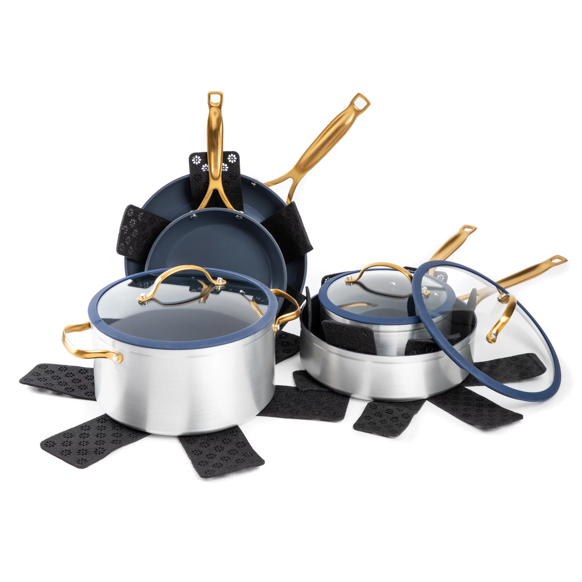 Thyme & Table 12-Piece Nonstick Cookware Set, Silver and Navy