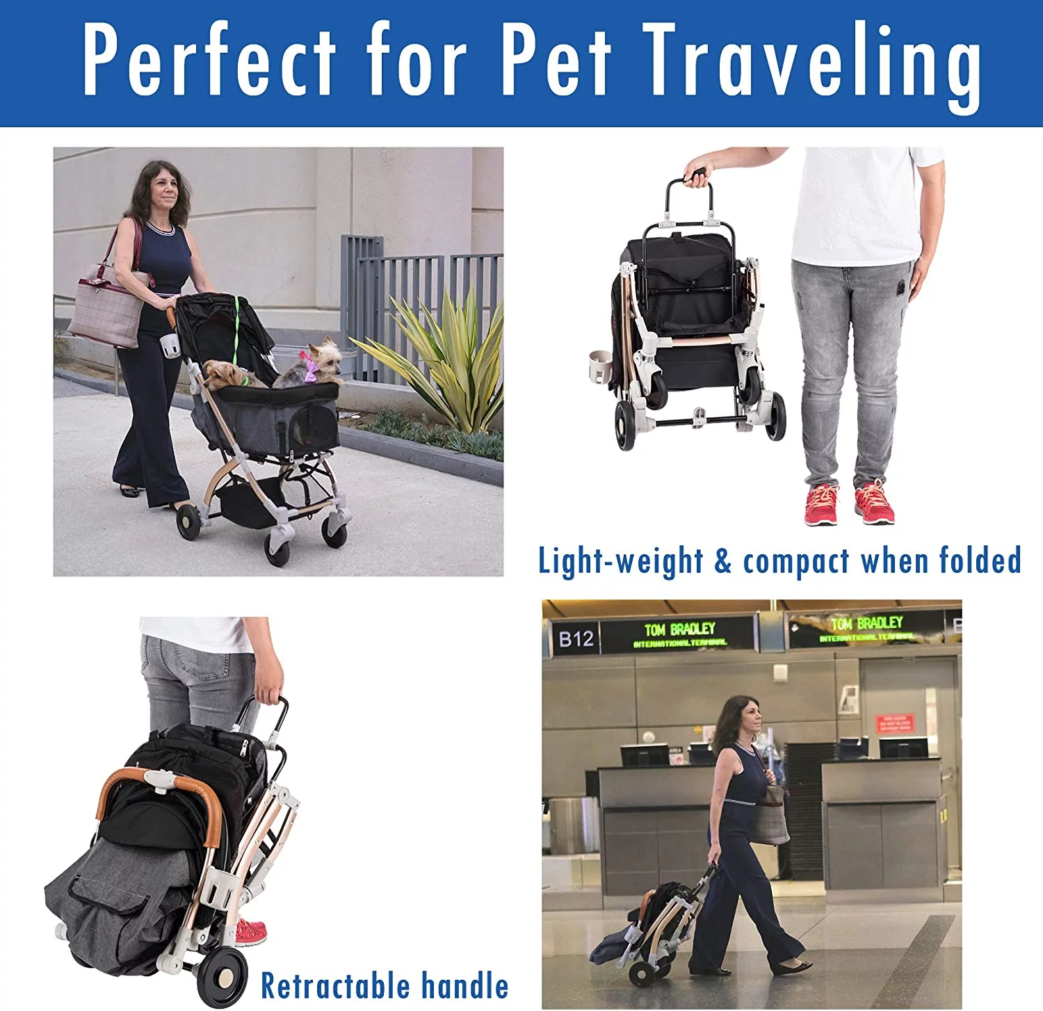 HPZ 2nd Generation Pet Rover Lite Travel Dog & Cat Stroller, Black