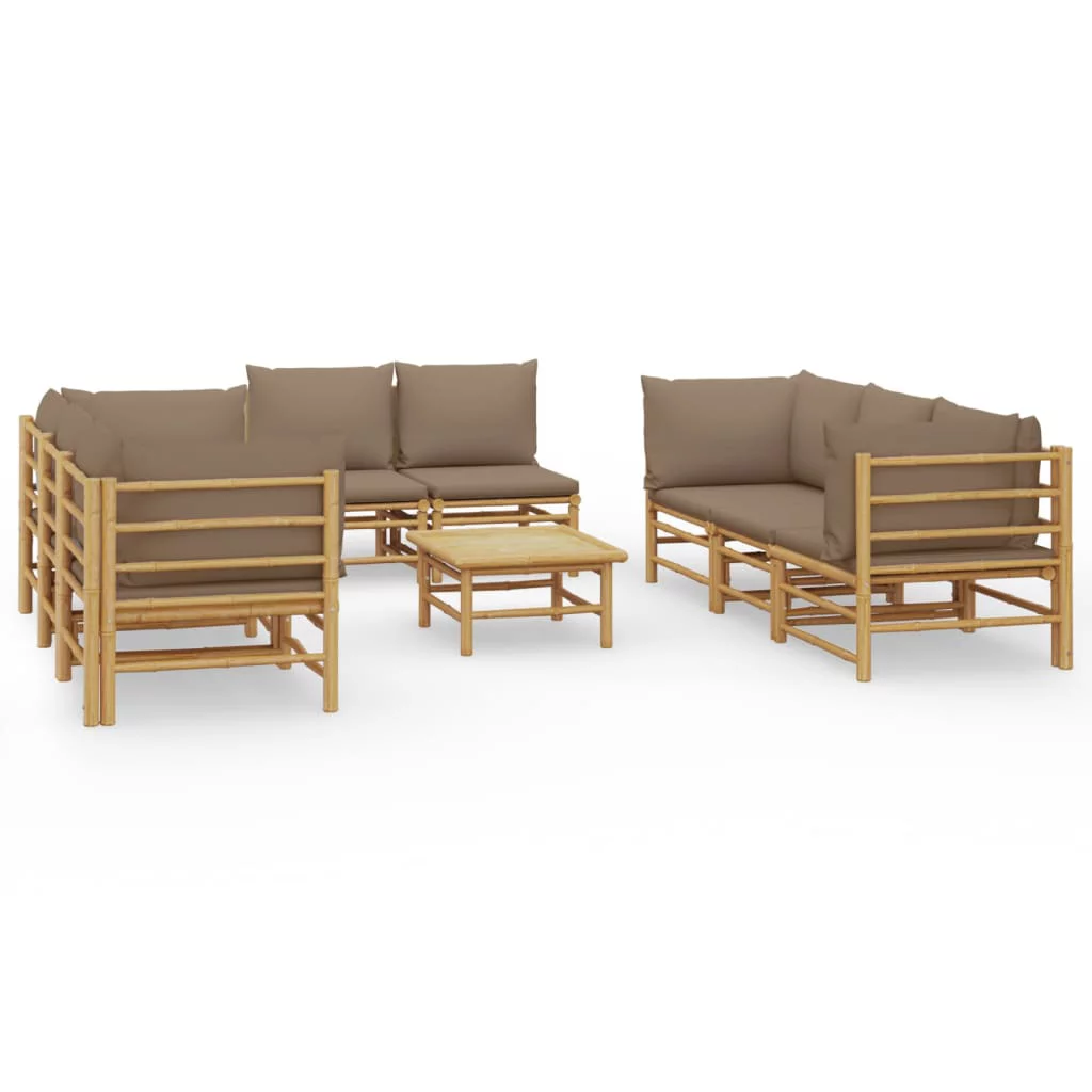 Htovila 9 Piece Patio Set with Taupe Cushions Bamboo
