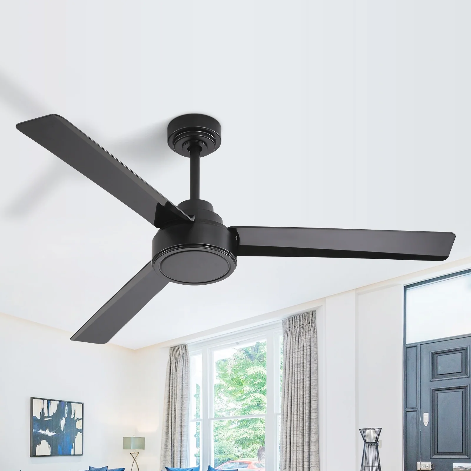 Sofucor 52Inch Ceiling Fan with Reverse Airflow Remote Control For Living Room Bedroom Dining Room(No Light)