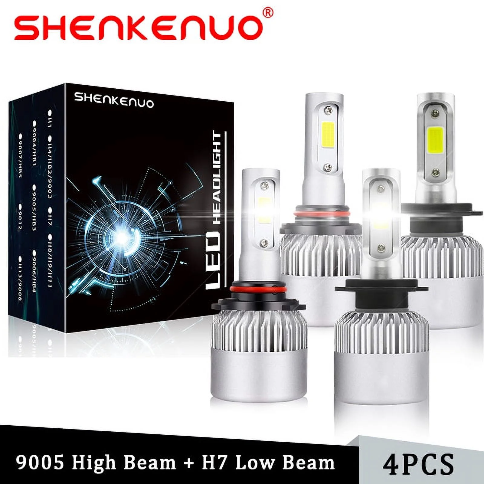 4pcs For Kia Forte 2017 2018 9005 H7 LED Headlight Bulbs High Low Beam Conversion 36W Combo 6000K White Kits