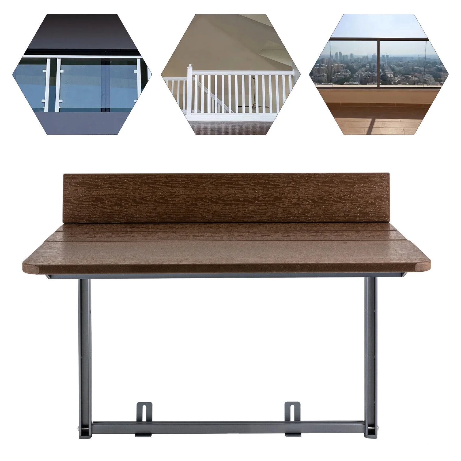 Miumaeov Balcony Bar Table Railing Folding Balcony Hanging Table with Adjustable Height for Outdoor Patio Porch Deck Punch-Free 99lbs Capacity