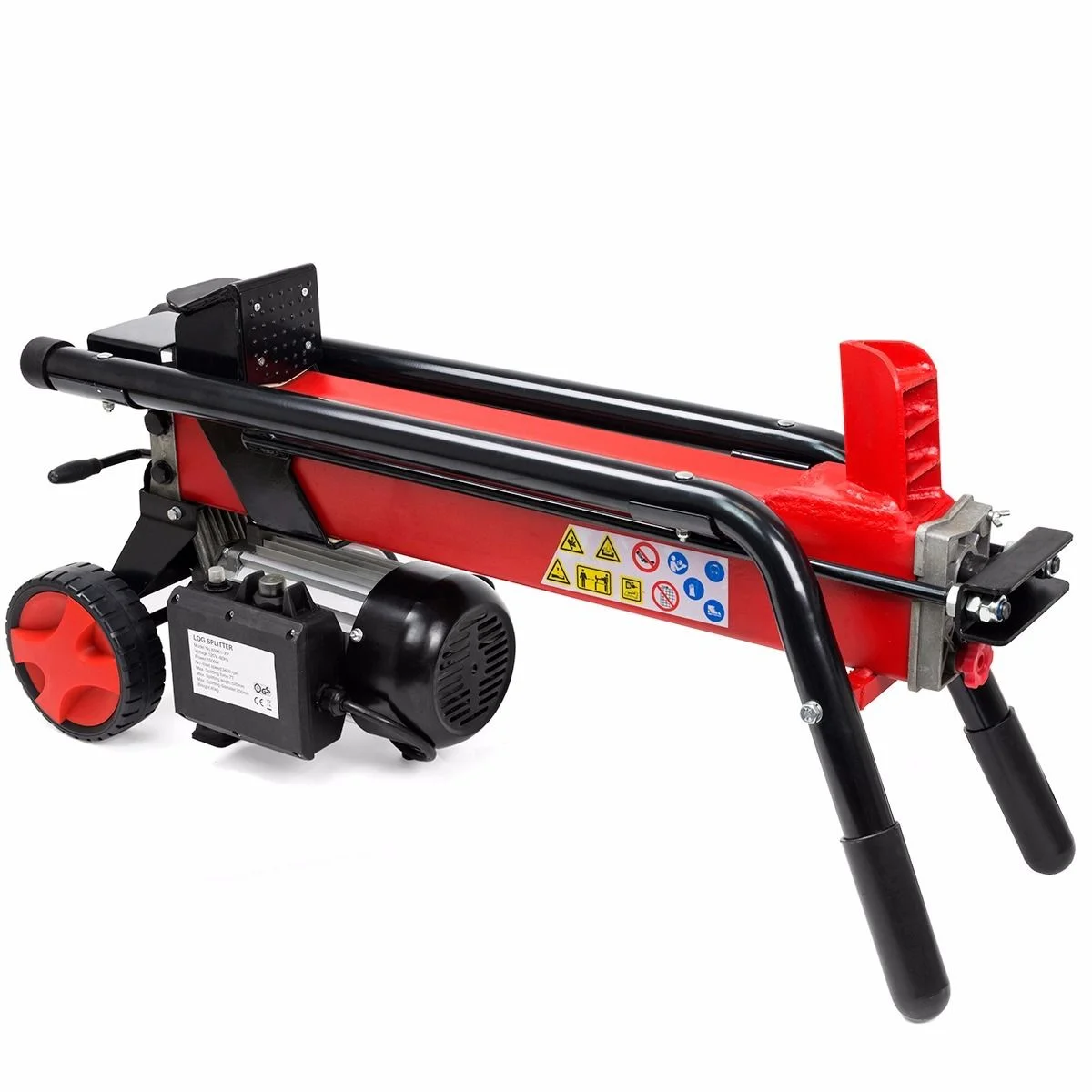 Electric 7-Ton Log Splitter 1500W Cut Wood Mobile Cutter Hydraulic Firewood Logs Build-in Wheel, Red/Black