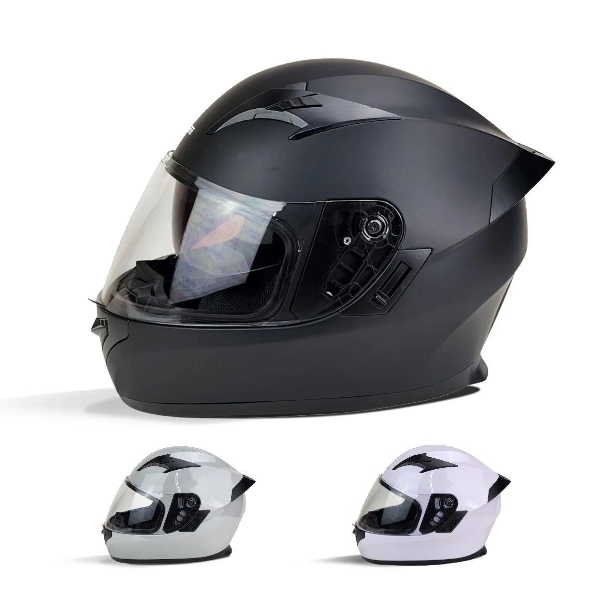 PITMOTO PM-888, Full Face Dual Visor DOT Approved Motorcycle Helmet-Matte Black -Medium
