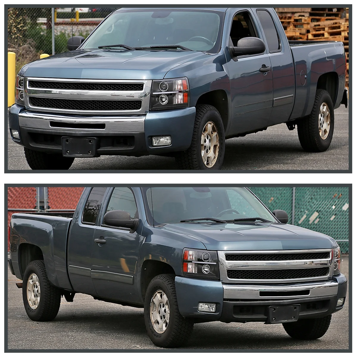 Spec-D Tuning Halo LED Black Projector Headlights Compatible with 2007-2013 Chevy Silverado 1500, 2007-2014 Chevy Silverado 2500Hd/3500Hd, Left + Right Pair Headlamps Assembly