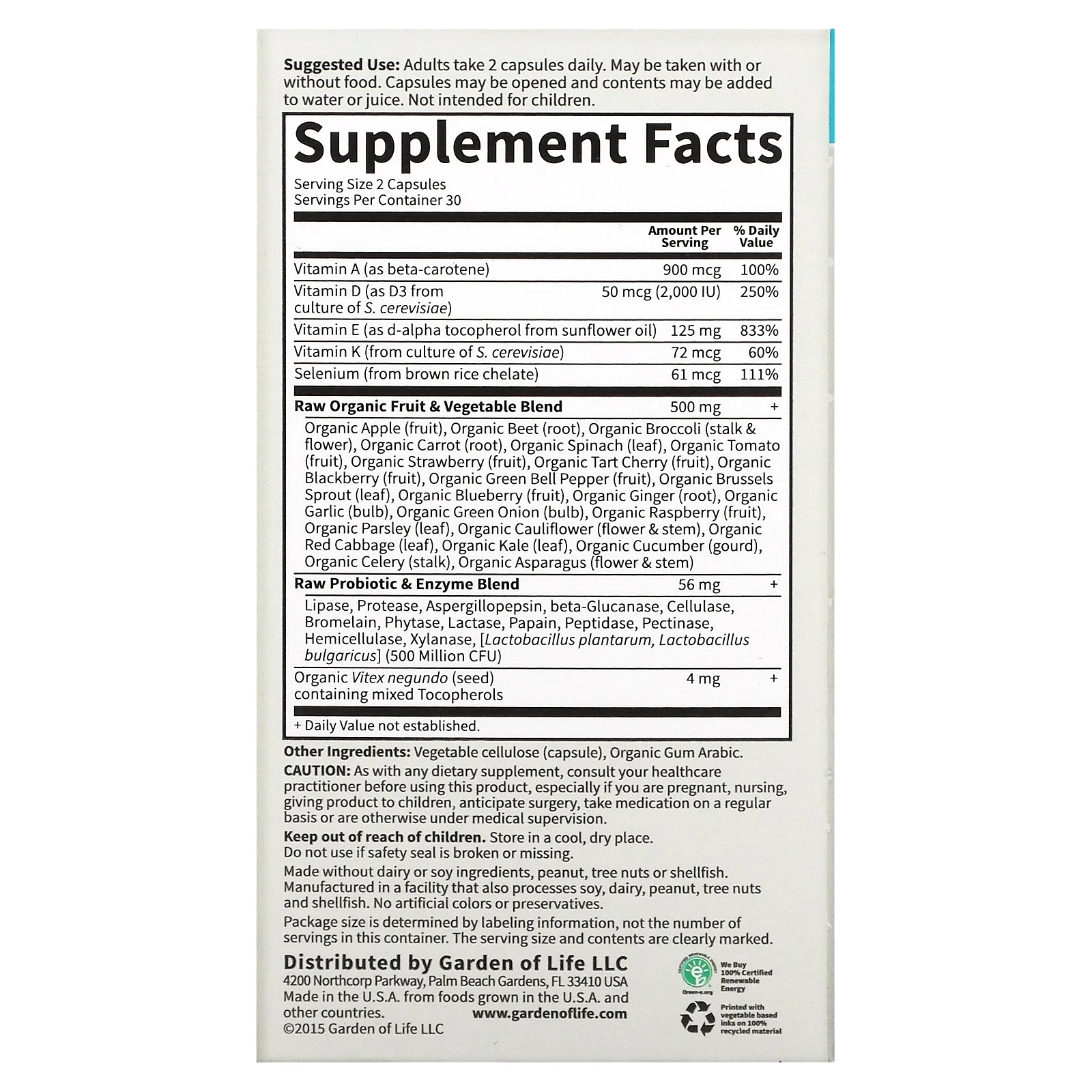 Garden of Life Vitamin Code Raw Vitamin E, 60 Vegetarian Capsules