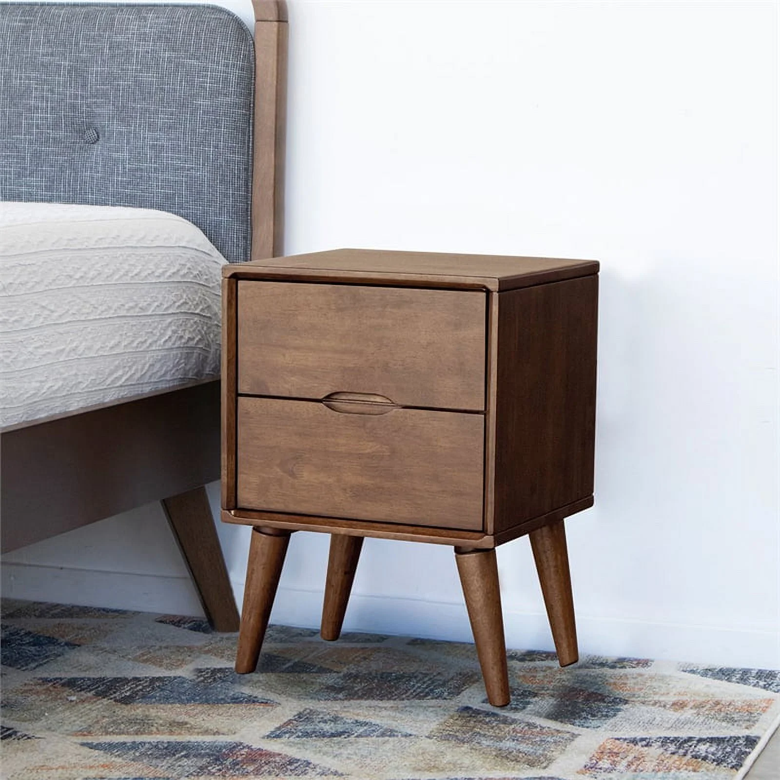 Home Square 2 Piece Mid-Century Modern Wood Nightstand Set in Walnut