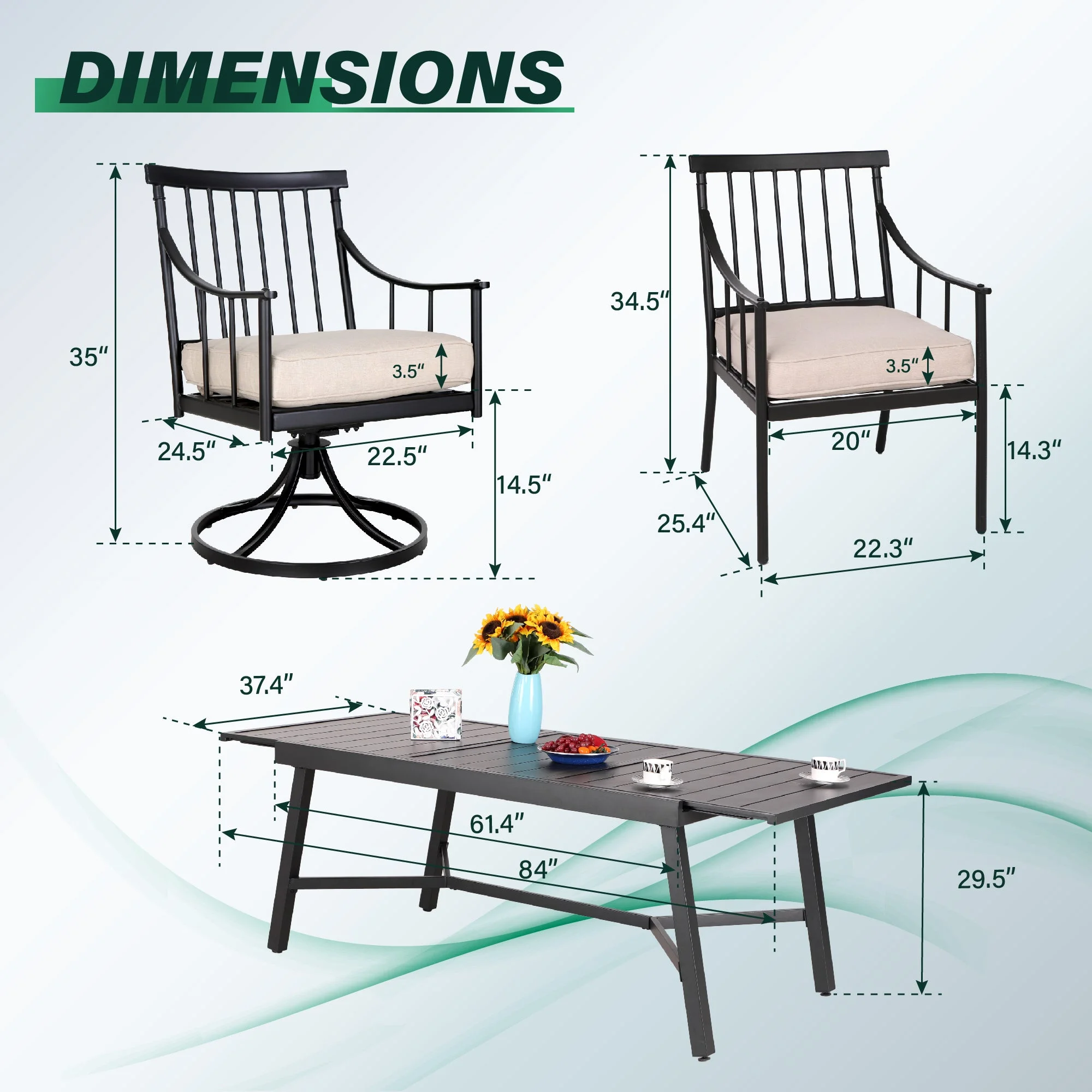 Sophia & William 9 Pieces Metal Patio Dining Set Swivel Chairs and Extendable Table Set