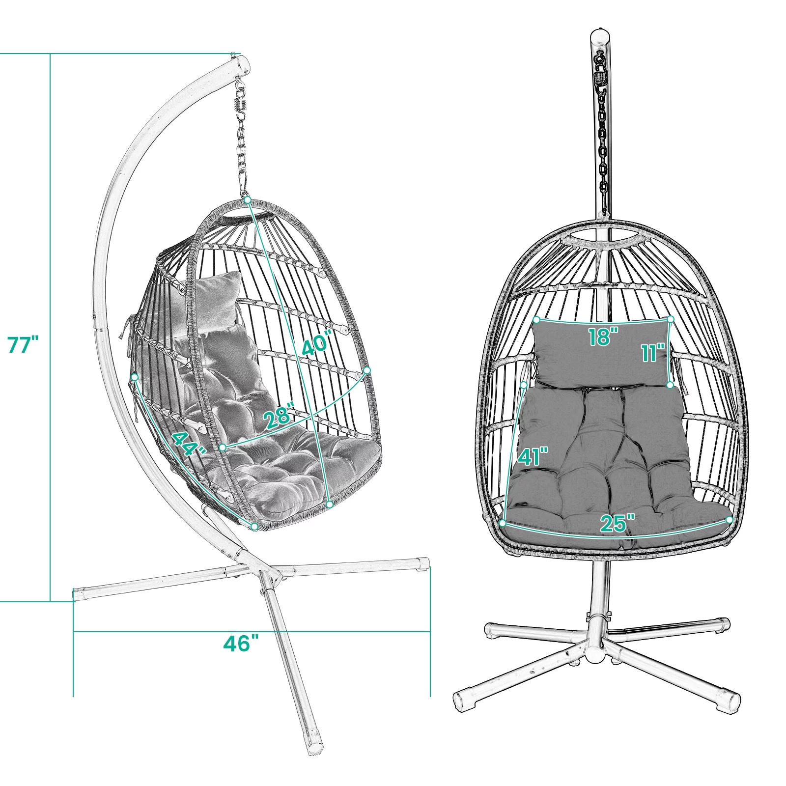 JEAREY Swing Egg Chair with Stand and Cushion, Indoor Outdoor Patio Wicker Rattan Hanging Chair with Cushion, Beige