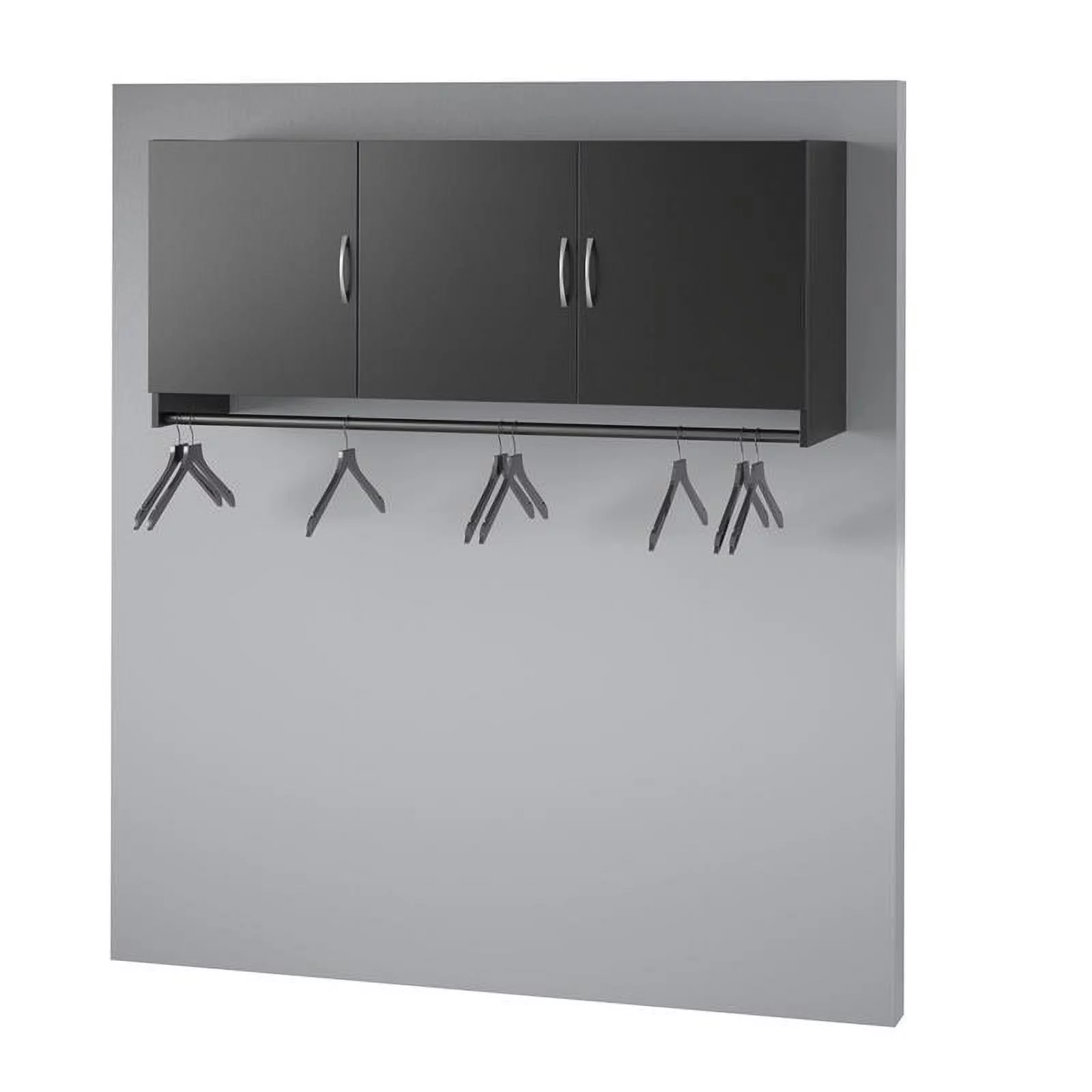 Pemberly Row Transitional 3 Door Wall Cabinet with Hanging Rod in Black