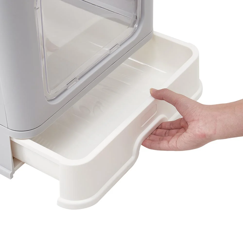 Nanyi Cat Litter Box with Lid Cover, Plastic Scoop, Front Entry Top Exit, Large Foldable Enclosed Cat Litter Tray, Easy Clean and Install (Gray)