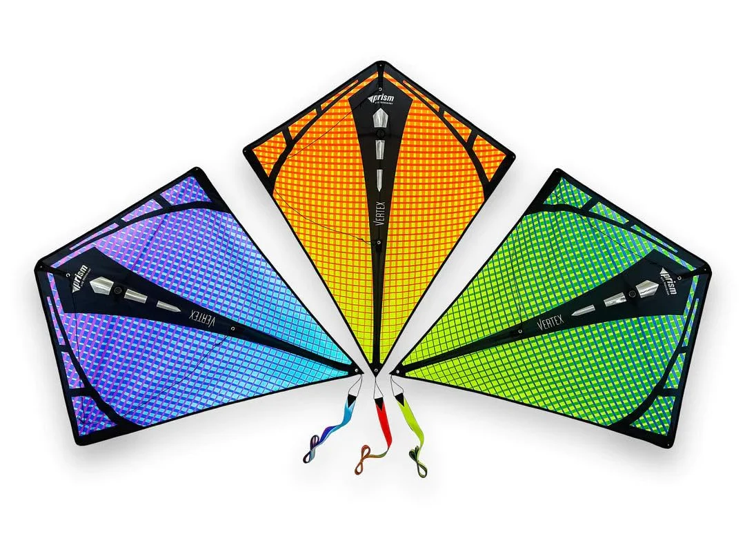 Prism Kite Technology Vertex High Flying Diamond Kite with 10' Long Triple Streamer Tail, Infrared