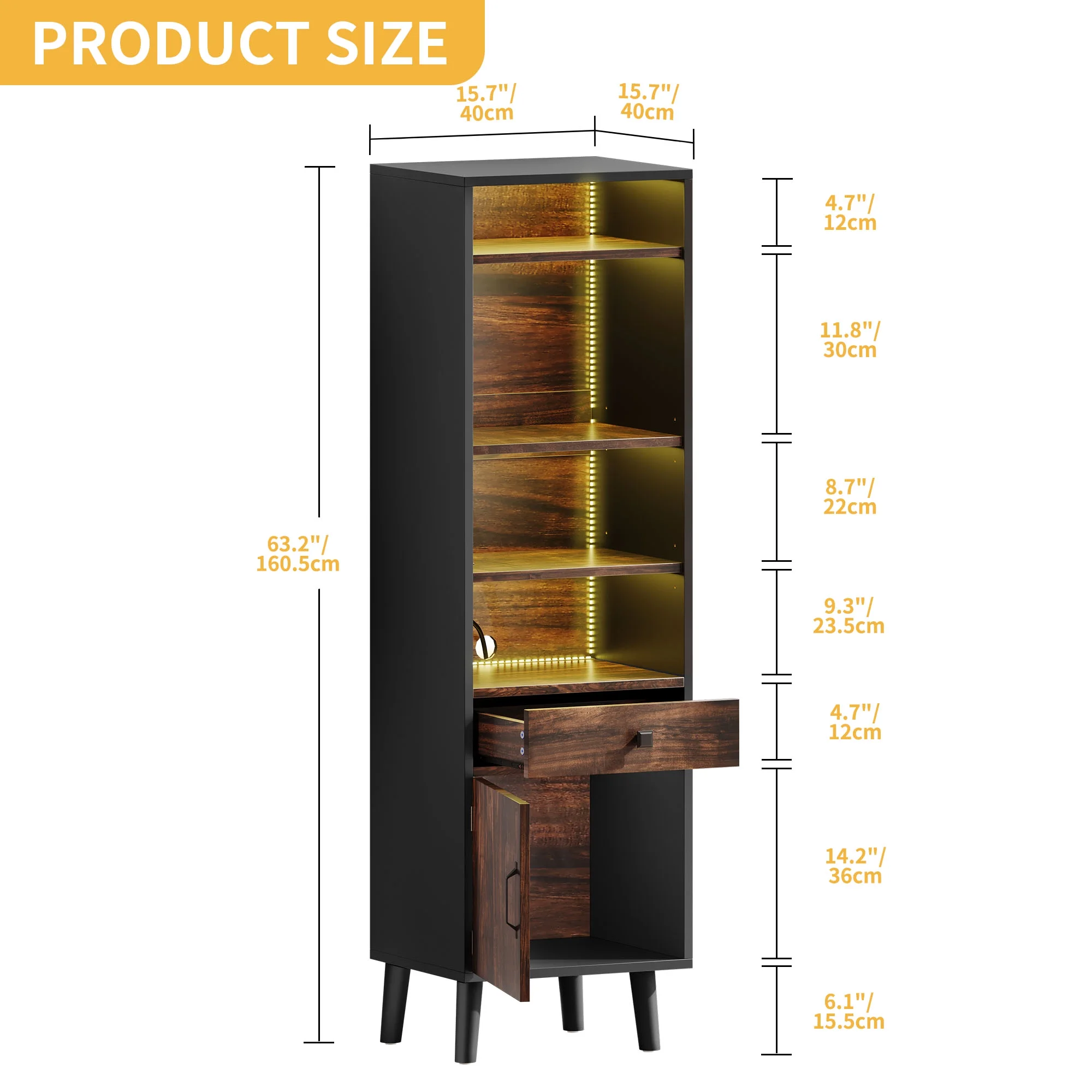 DWVO 6-Tier Record Player Stand With Power Outlets and LED Light, Turntable Stand with Vinyl Record Storage Cabinet Holds Up to 550 Albums