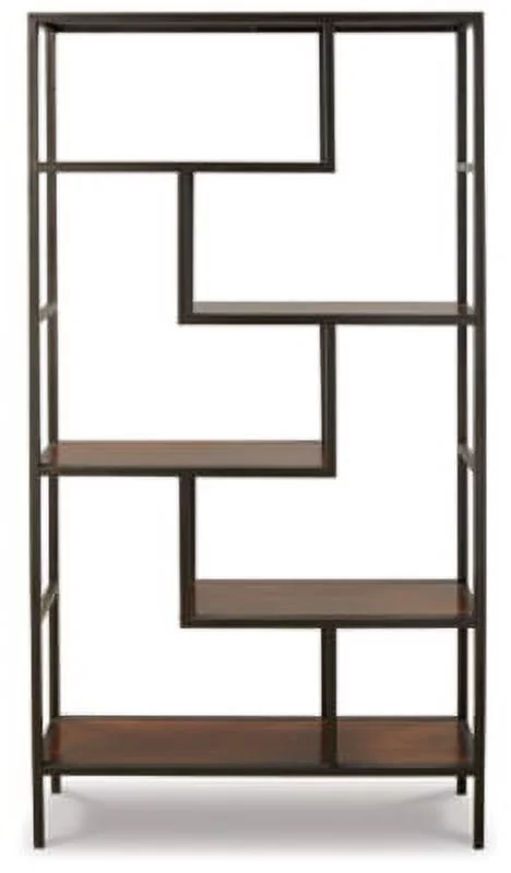 Signature Design by Ashley Frankwell Industrial Geometric 5 Shelf Bookcase, Brown and Black