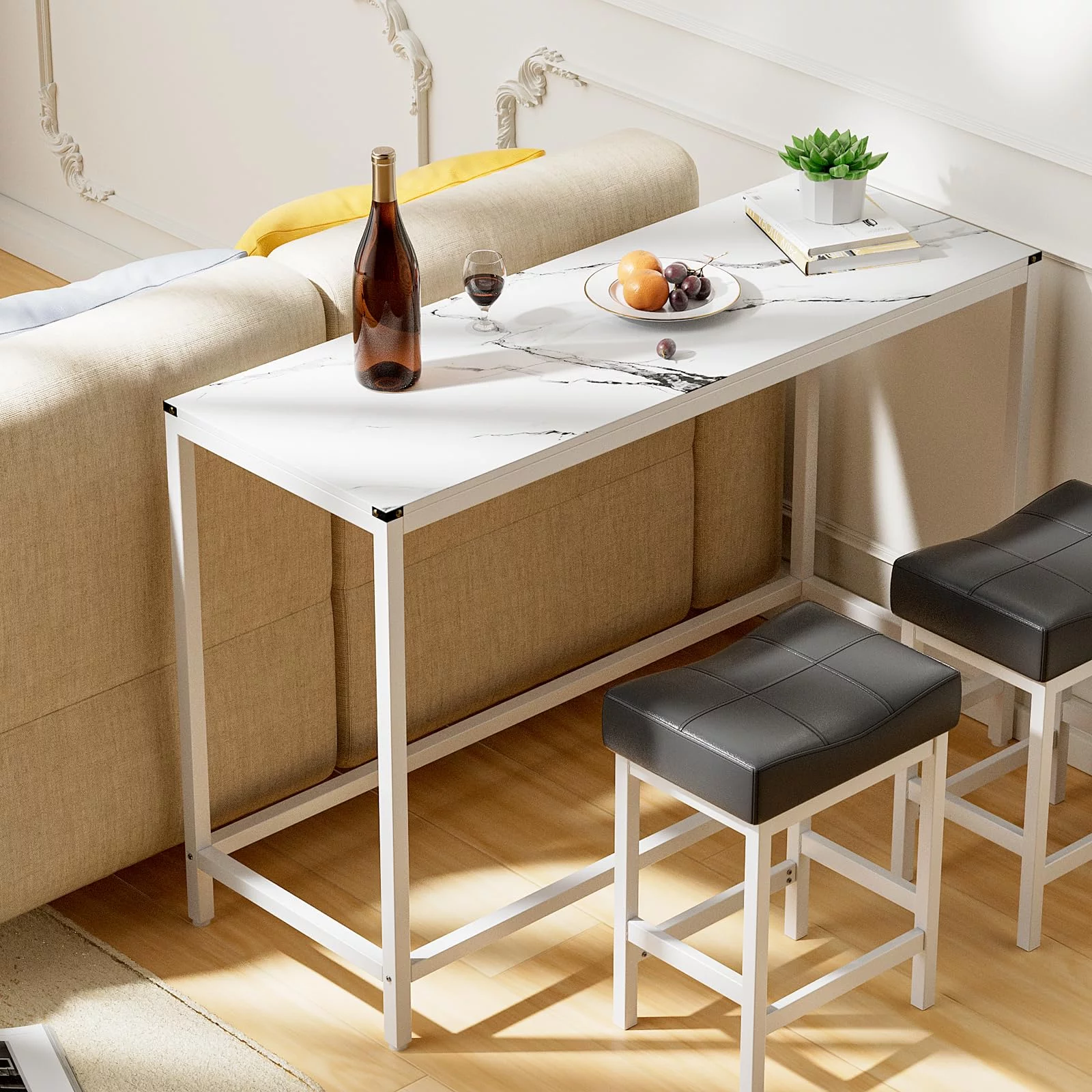 Duerer 3 Pieces Bar Table Set, Counter Height Bar Dining Table with Stools Set, White