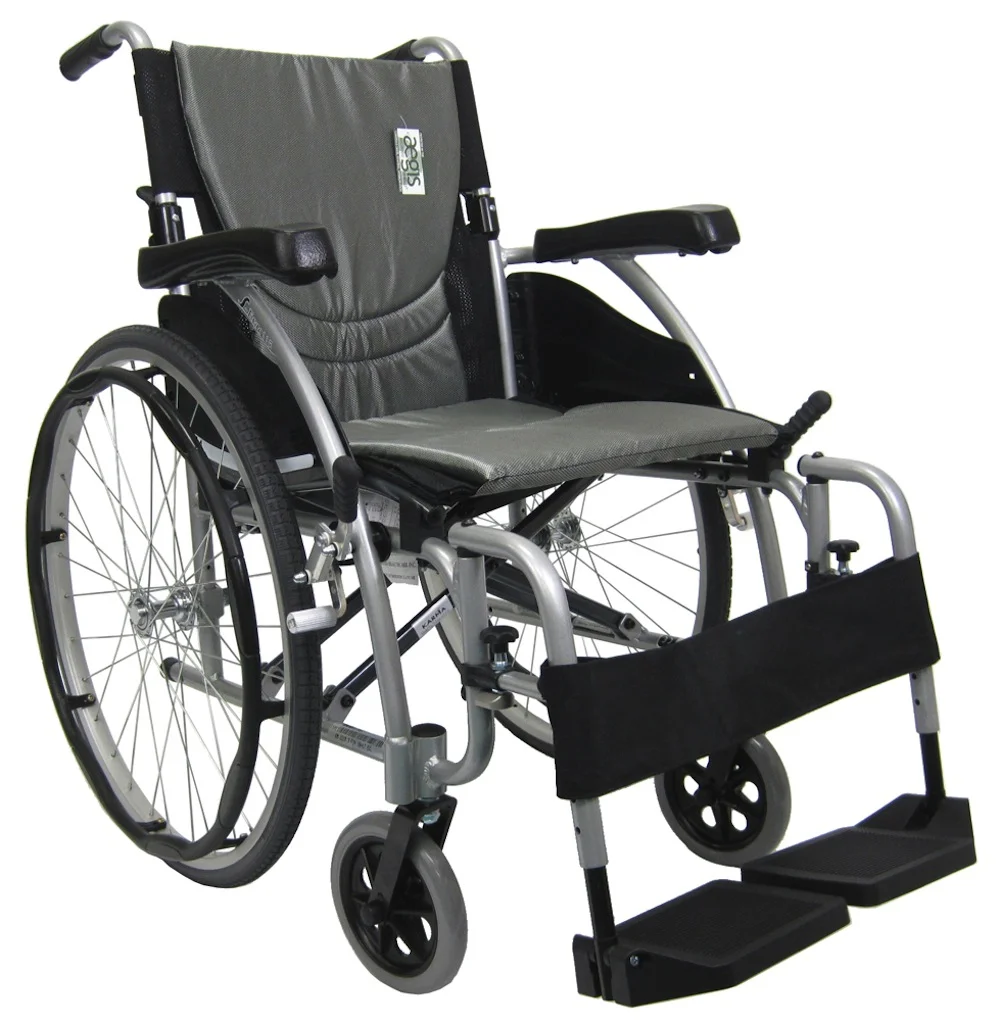 Karman S-115 Ergonomic Ultra Lightweight Manual Wheelchair with Quick Release Axles, Pearl Silver, 18