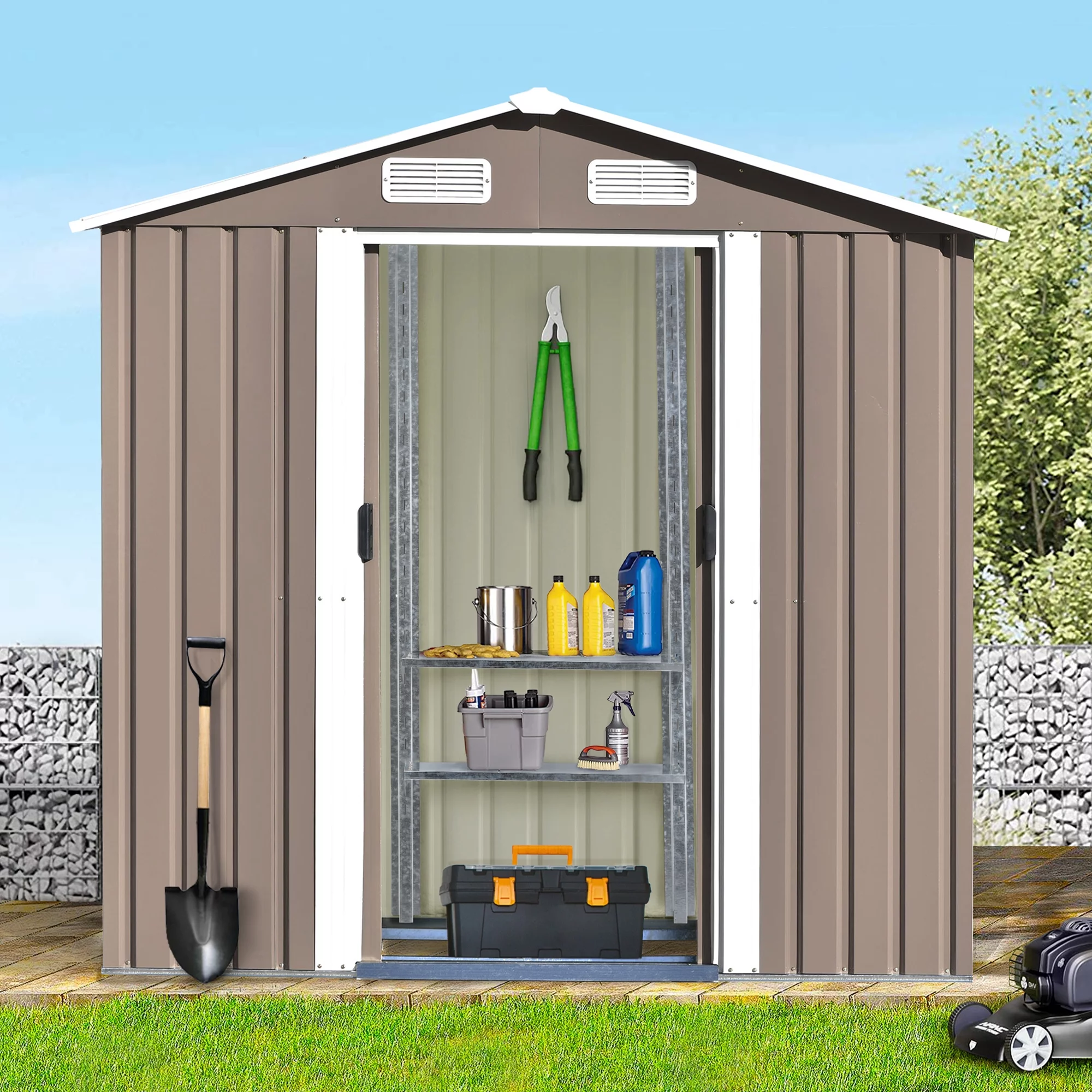 TOPMAX Patio 6ft x4ft Bike Shed Garden Shed, Metal Storage Shed with Adjustable Shelf and Lockable Door.