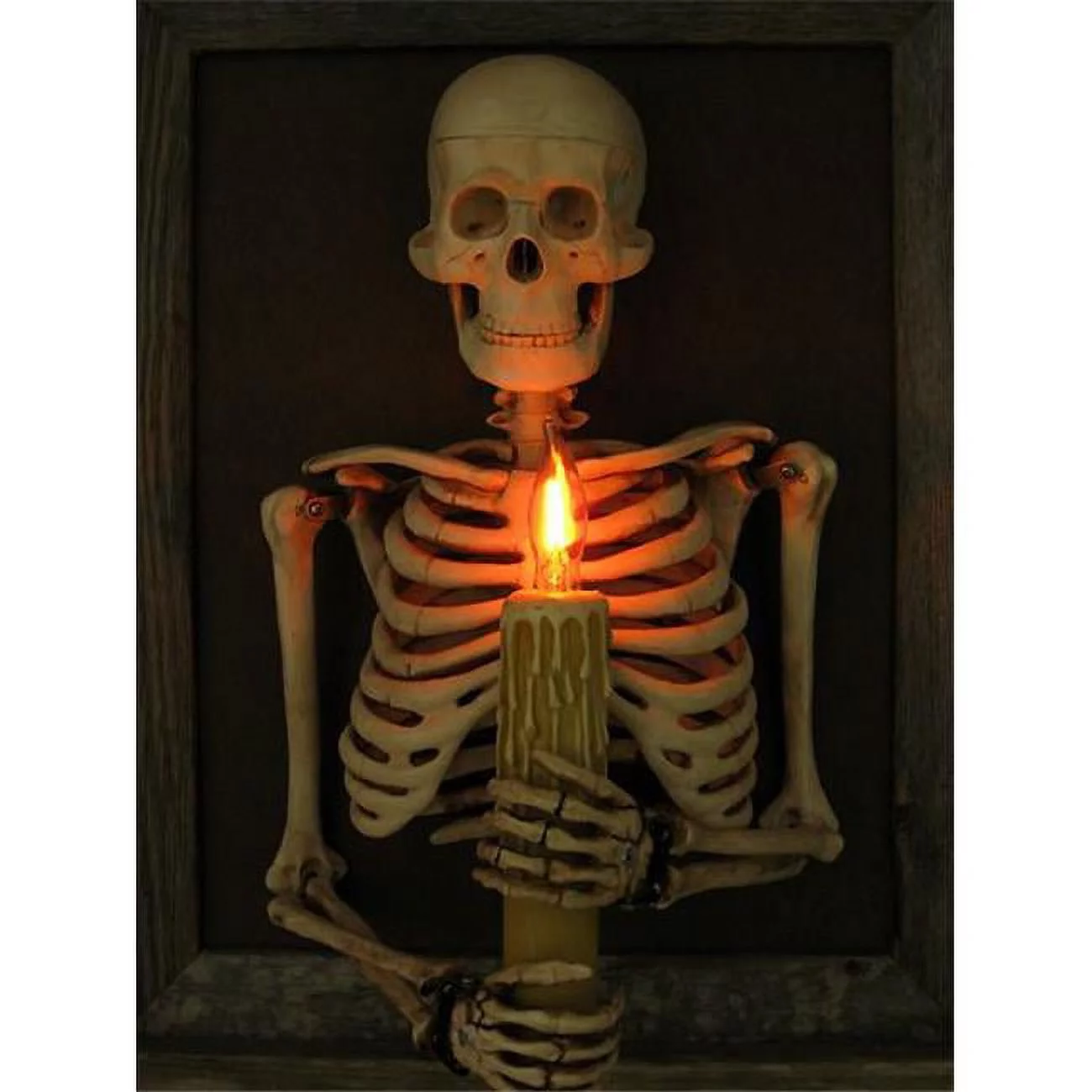 Framed 3D Medium Skeleton Torso Holding Candle
