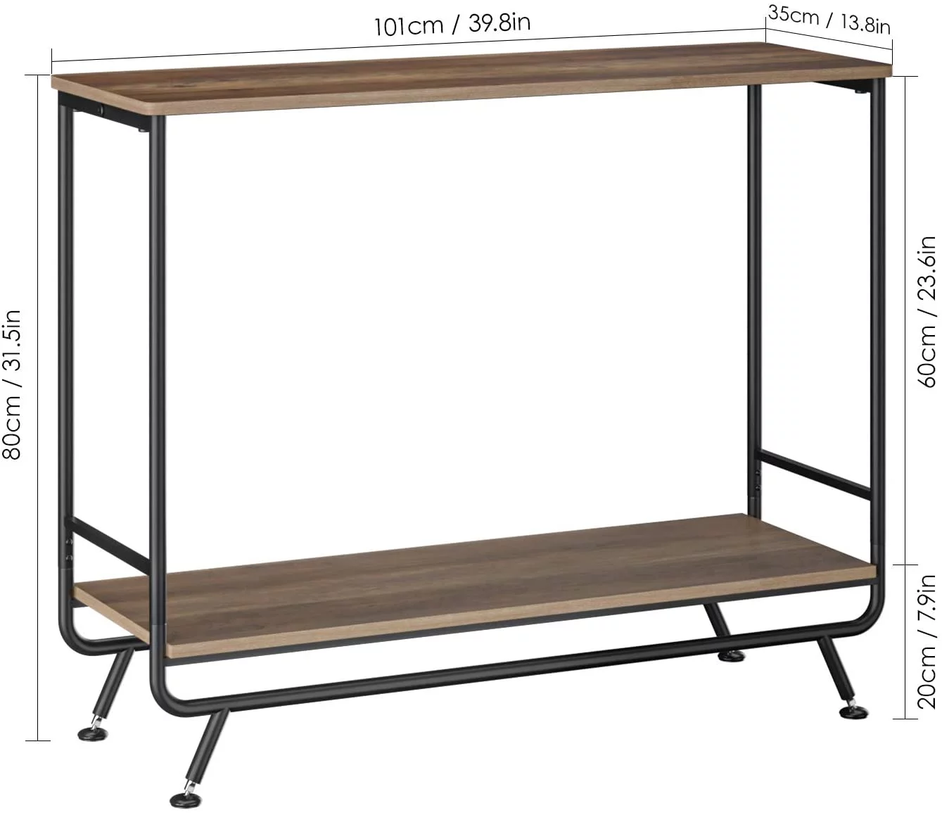 Homfa Console Table, 2-Tier Industrial Entryway Table Sofa Table with Open Shelf, Rustic Brown