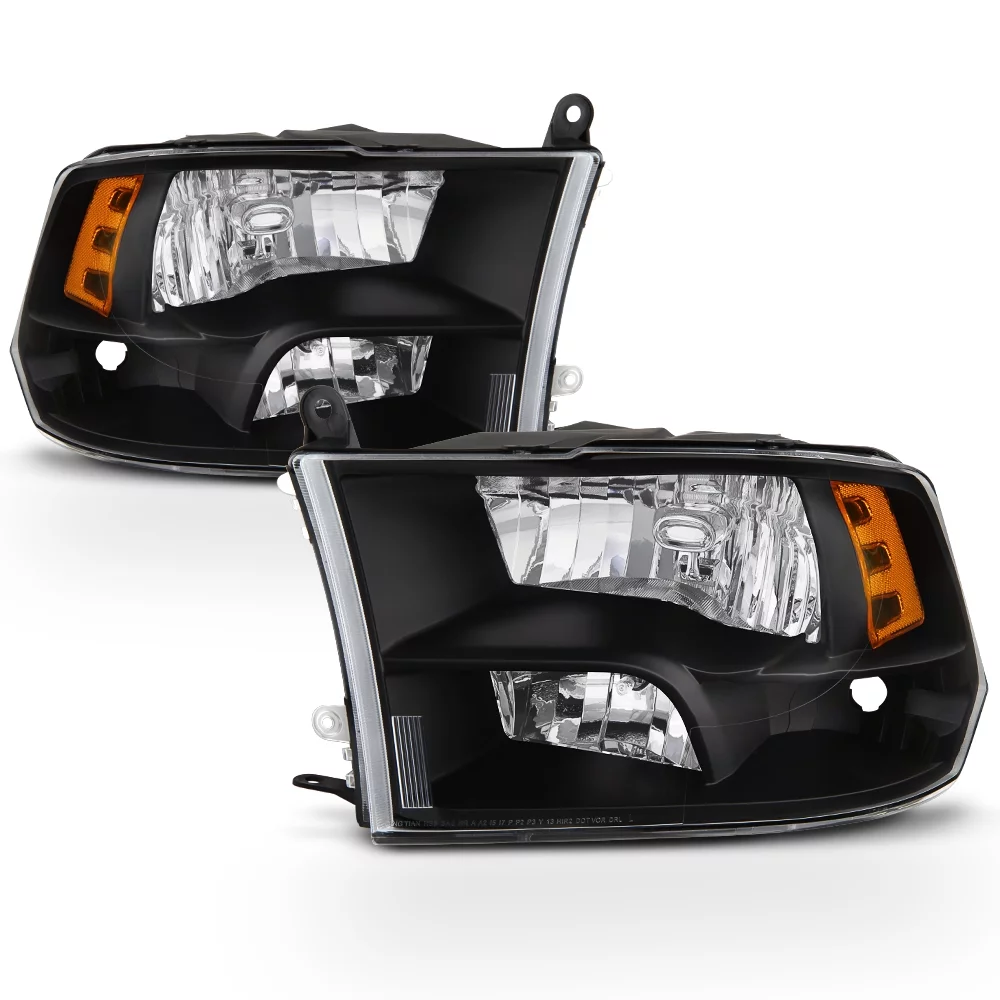 AKKON - For [Quad Style] 2009-2018 Dodge Ram 1500 | 10-18 Ram 2500/3500 Black Headlight Driver + Passenger Side