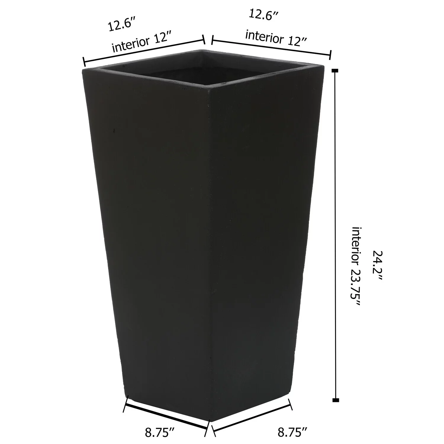 LuxenHome Black MgO 24.2in. H Tall Tapered Planter