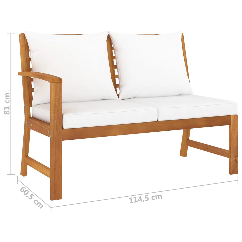 5 Piece Patio Lounge Set with Cushion Cream Solid Acacia Wood