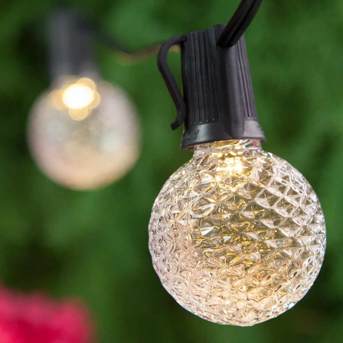 Wintergreen Lighting OptiCore Outdoor Globe String Lights, Heavy Duty G50 Patio String Globe Lights, Clear Globe String Lights