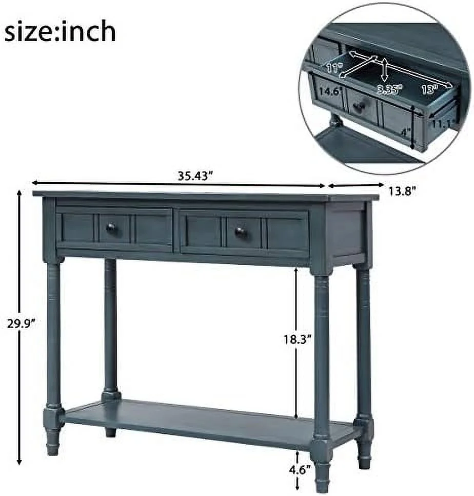 HBBOOMLIFE Entryway Table with Solid Wood Legs Console Table Traditional Design with Two Drawers and Bottom  Sofa Table Long Narrow Hallway Table Small Space Console End Table (Ivory)