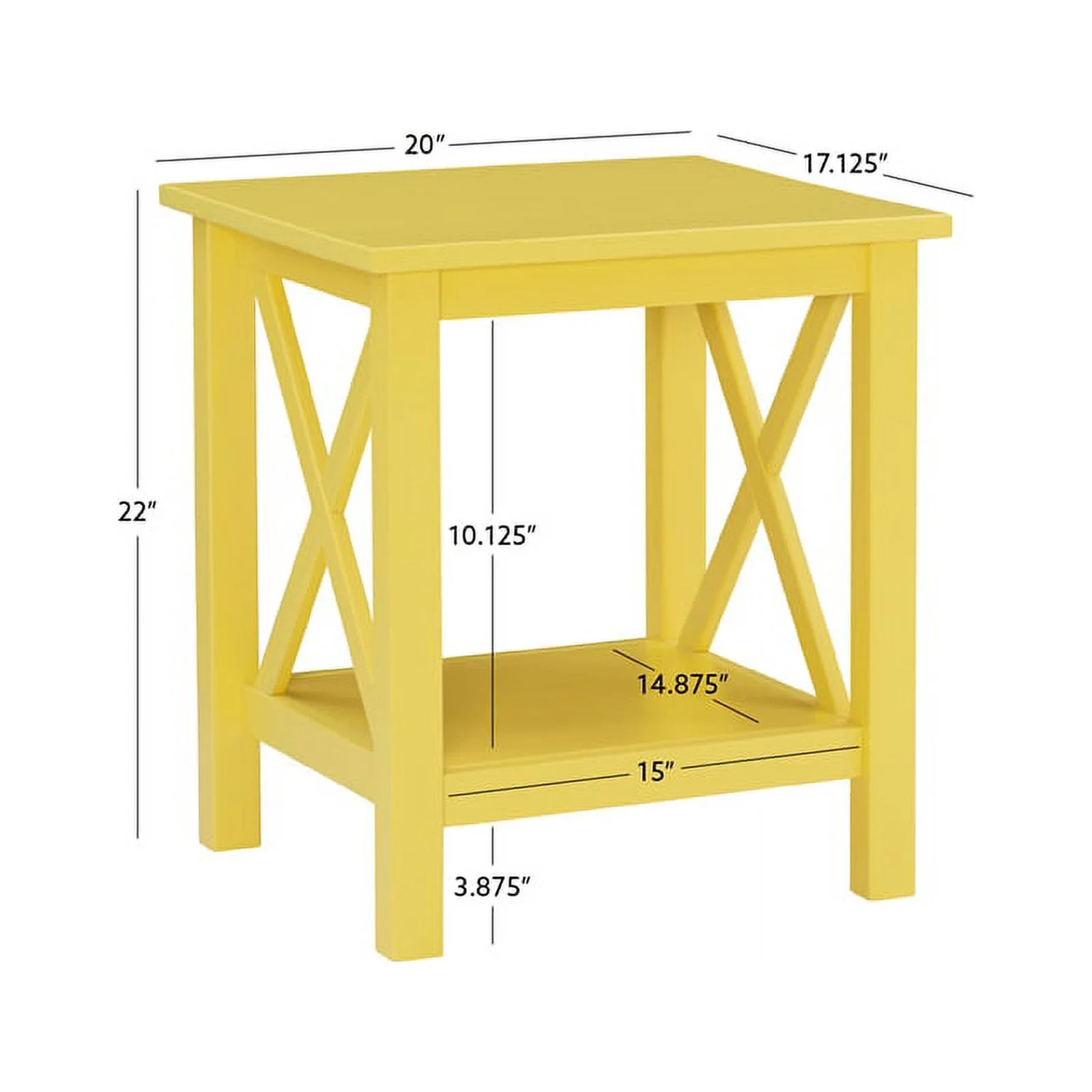 Home Square 2-Piece Furniture Pinewood End Table Set in Yellow