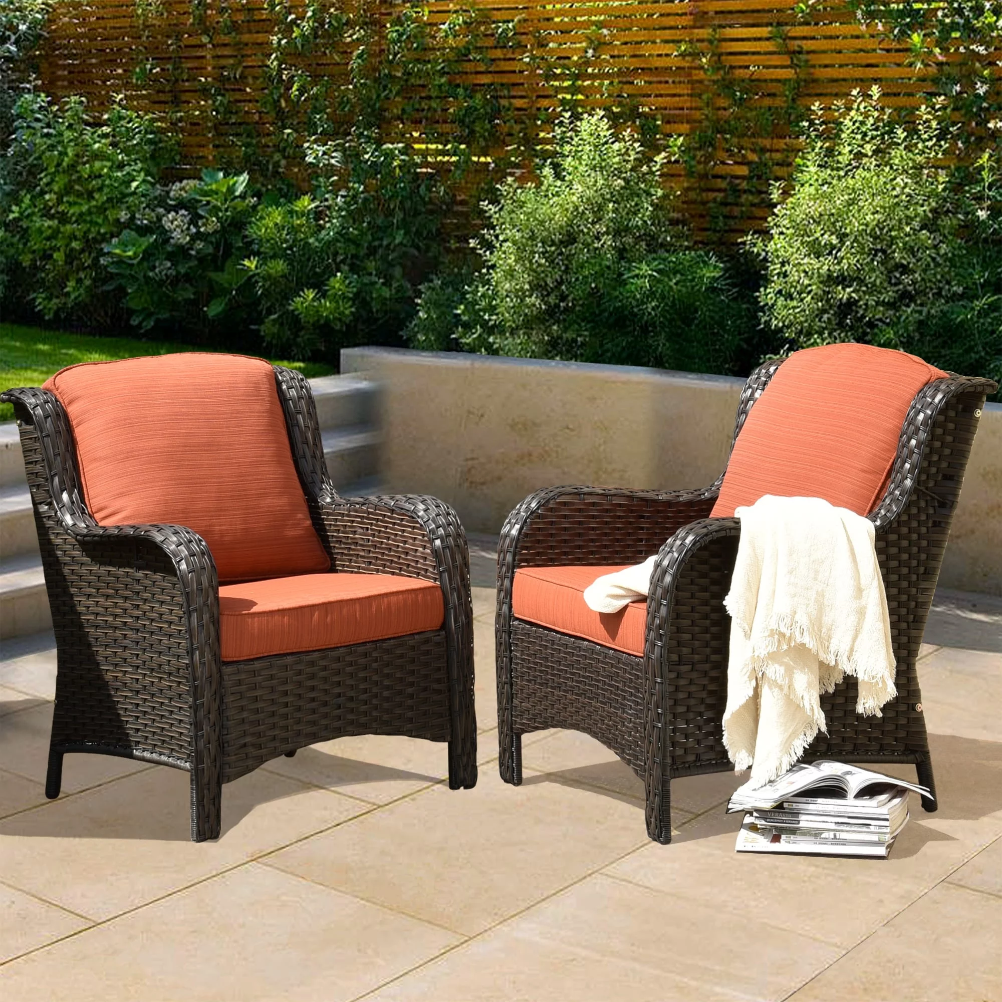 OVIOS  Patio Furniture 2-piece Wicker Chair Navy Blue