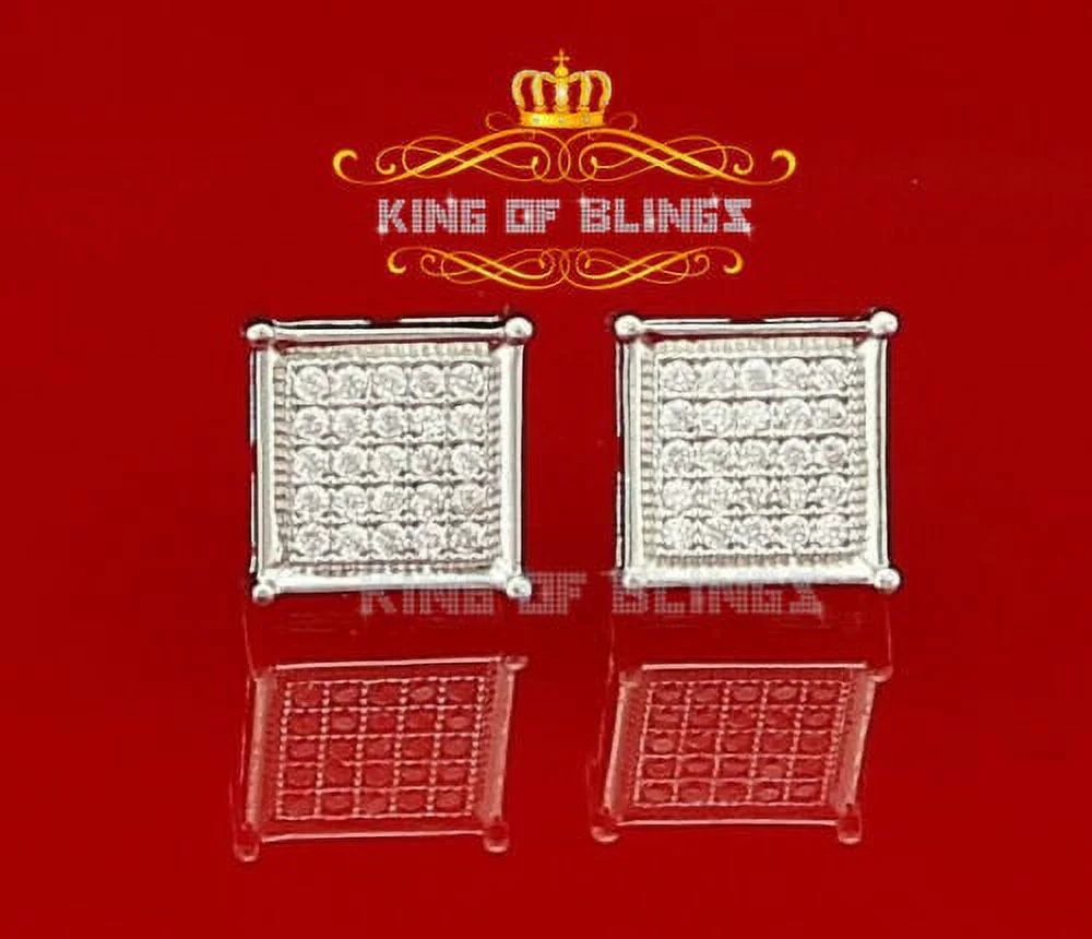 King of Bling's 0.50ct Cubic Zirconia 925 White Sterling Silver Women's Hip Hop Square Earrings