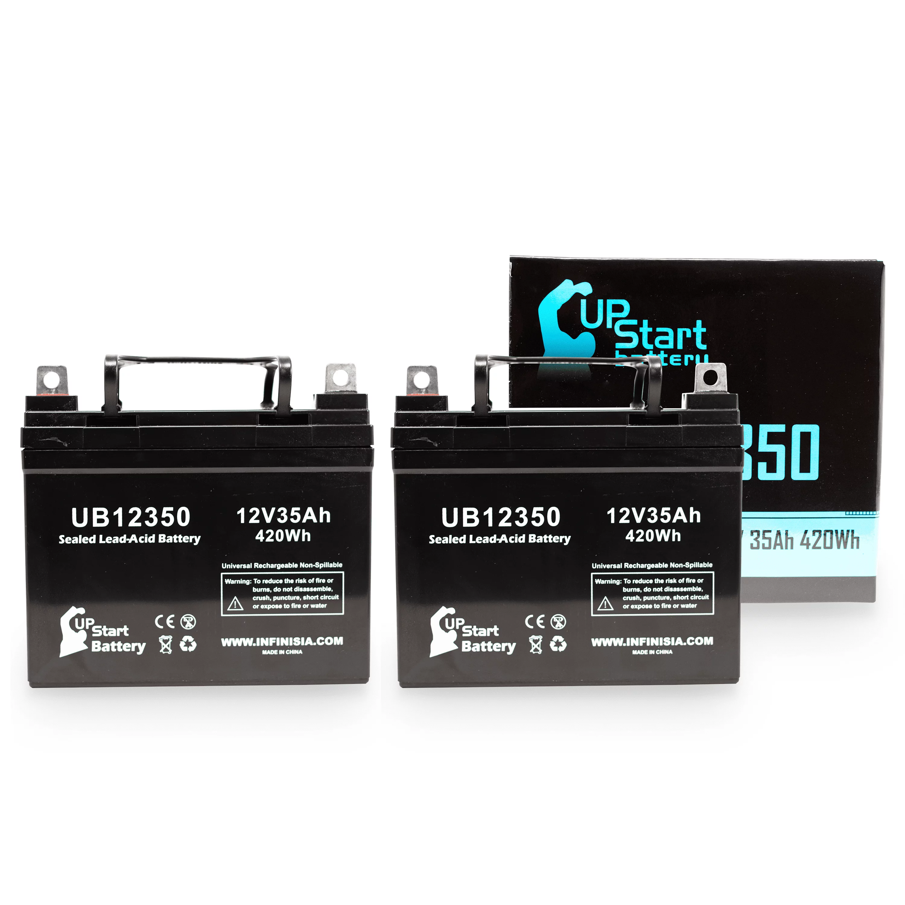 2x Pack - Compatible Invacare POWER 9000 Battery - Replacement UB12350 Universal Sealed Lead Acid Battery (12V, 35Ah, 35000mAh, L1 Terminal, AGM, SLA)