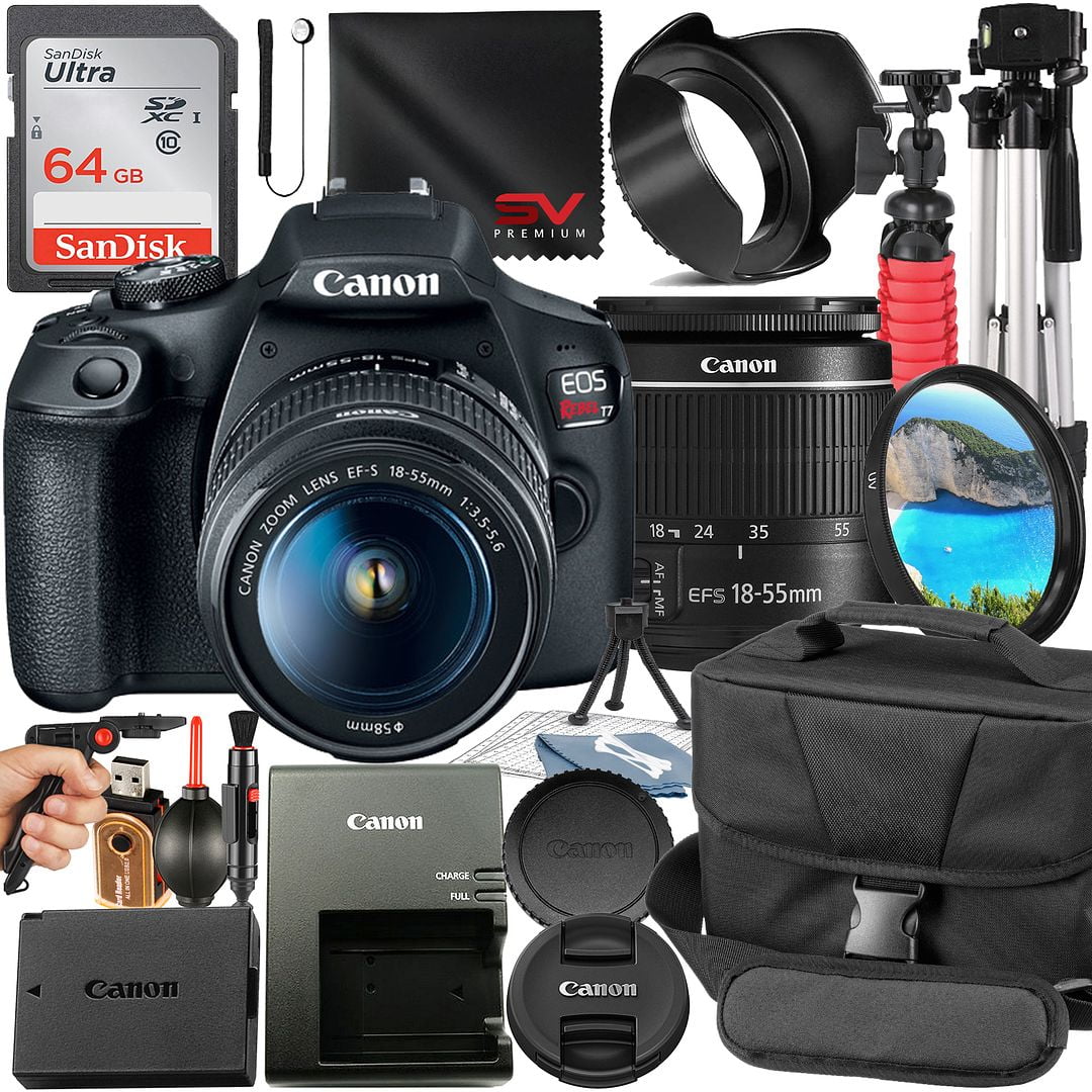 Canon EOS Rebel T7 DSLR Camera Bundle with 18-55mm Zoom Lens + 64GB SanDisk Card + Case + Tripod + SV Premium Accessory