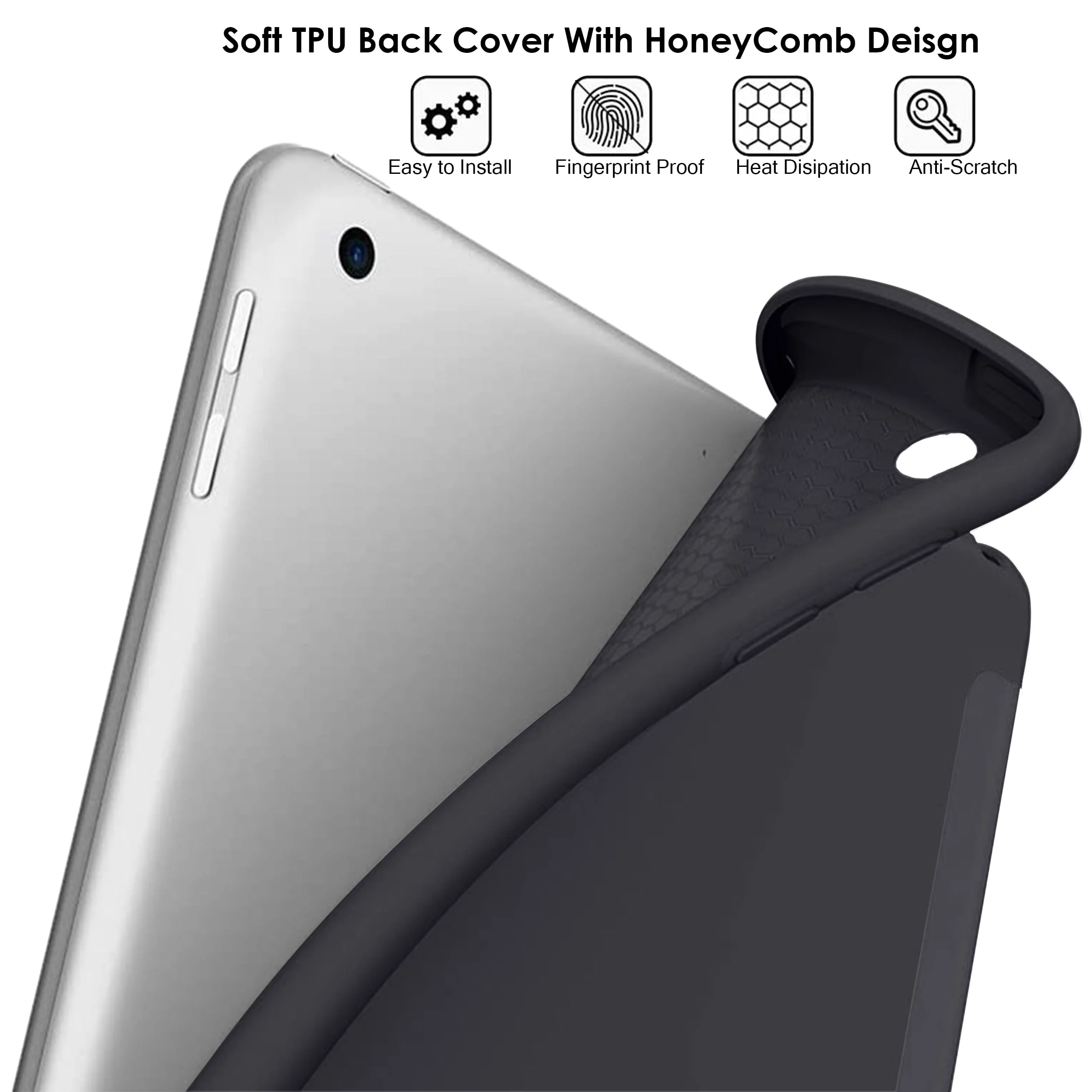 DuraSafe Cases iPad 9.7 Inch Air 2nd 1st 6th 5th Gen [ iPad 6 5 Air 2 1 ] MH2V2LL/A MH2W2LL/A MH2U2LL/A MGLW2LL/A MGL12LL/A MH0W2LL/A TriFold Soft Silicone Shock Proof Magnetic Flip Case - Black