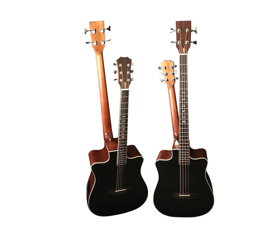 Busuyi Acoustic Electric Guitar 4 String Bass 6 String Lead Acoustic, Travel Acoustic Guitar with Classical Metal Heel 41 inch Bass Guitar, 39inch Acoustic, Double Neck Guitar (BlackBrown)  All Levels