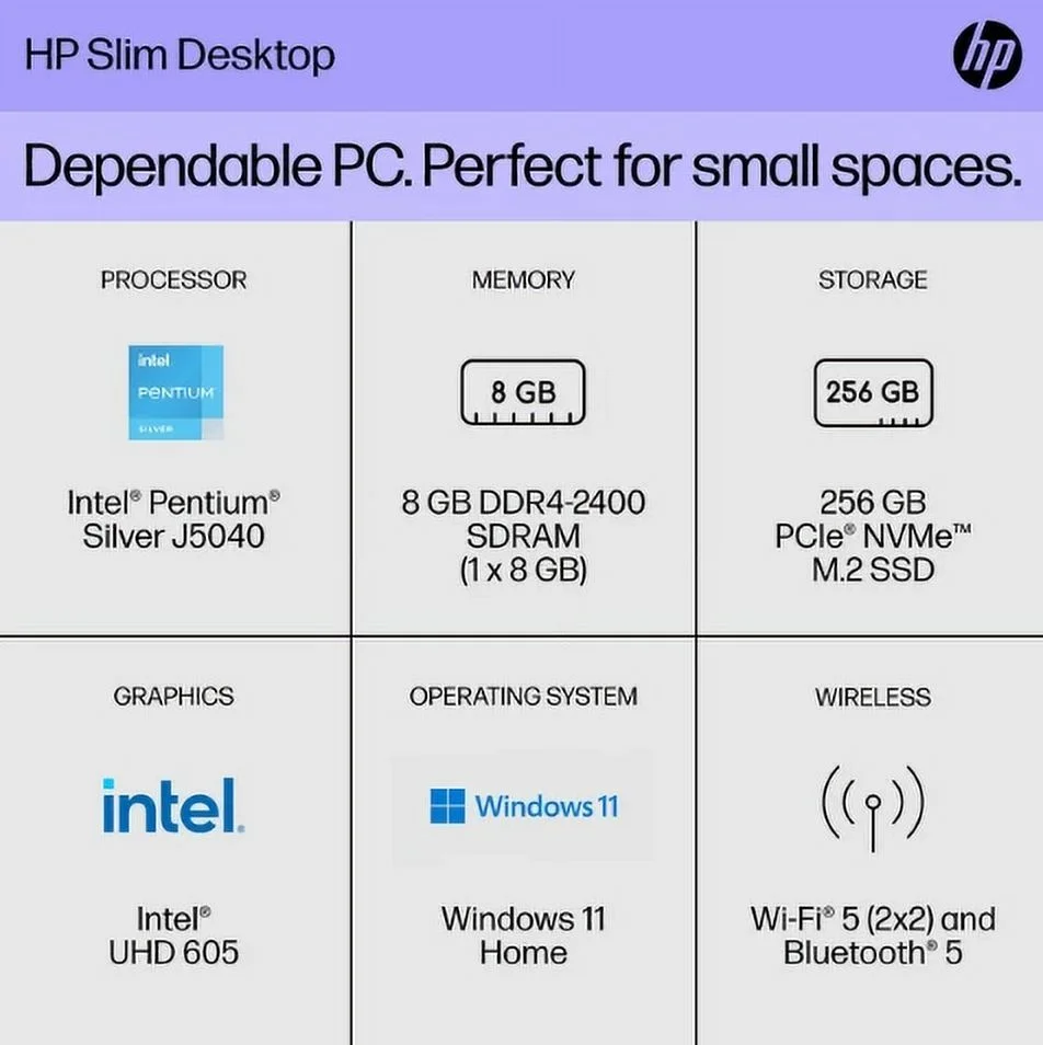 Open Box HP SLIM DESKTOP Pentium Silver J5040 8 256GB SSD S01-AF2023W - Black
