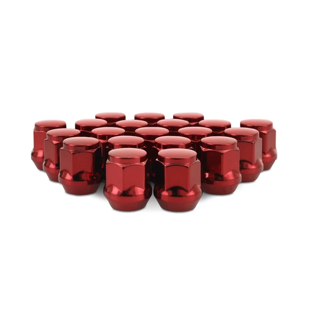 Mishimoto Steel Lug Nuts, M12x1.5, Acorn Seat, 20pc Set, Red