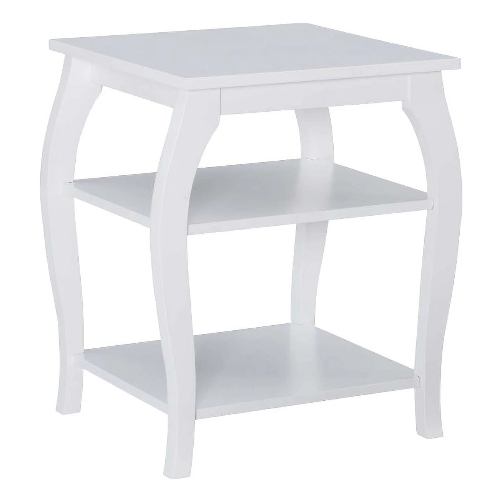 Linon Regan Wood Side Table Curved Legs 2 Spacious Shelves in White Finish