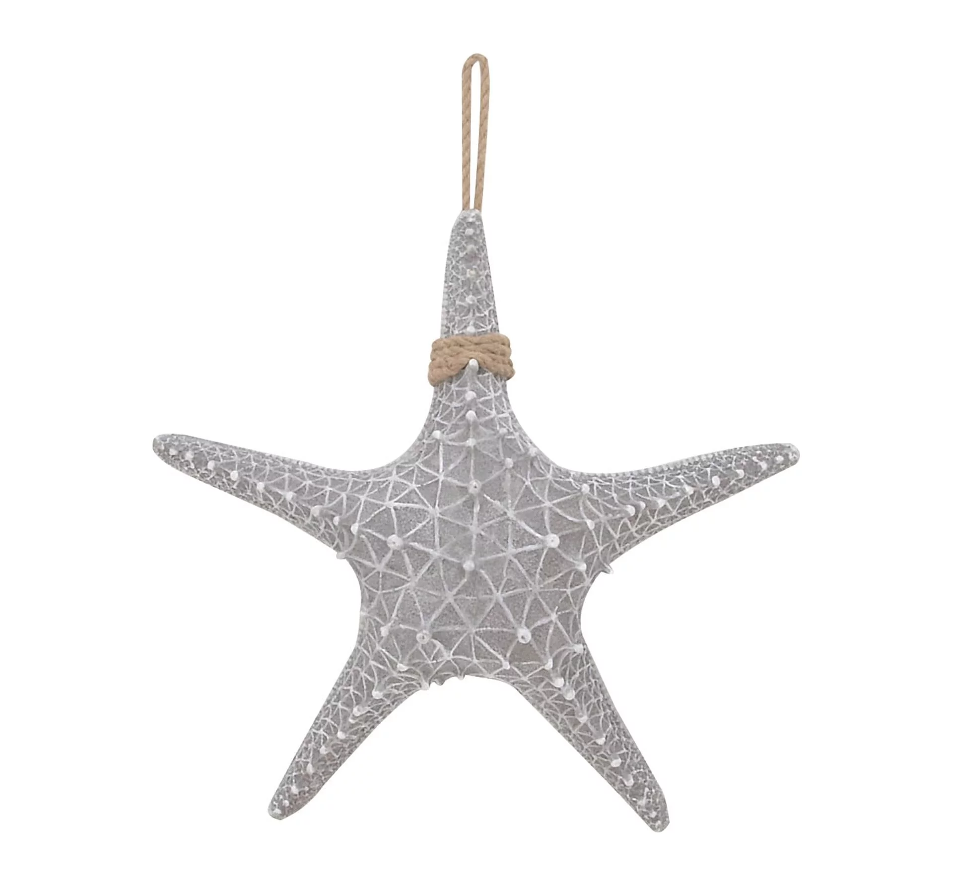 DecMode Gray Polystone Starfish Wall Decor with Hanging Rope