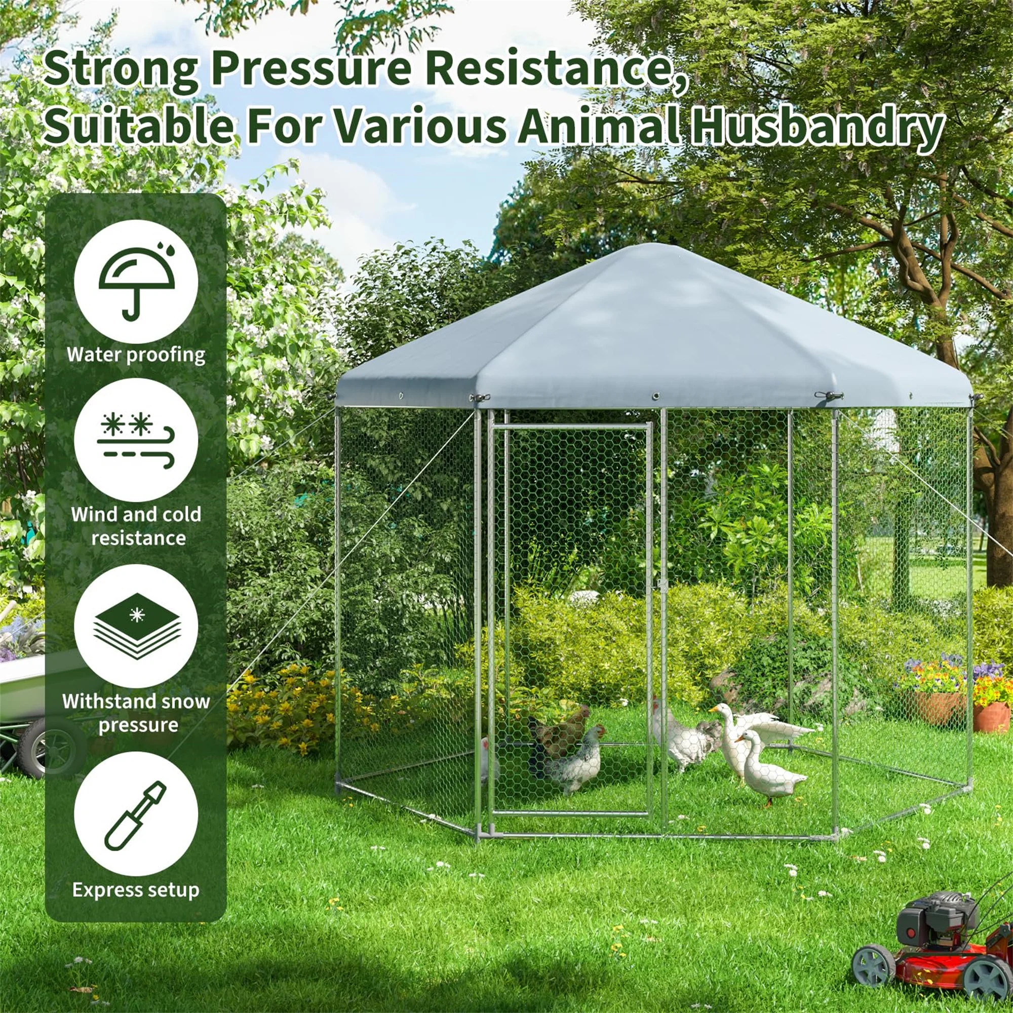 Aukfa Chicken Coop, 9.2 ft Large Chicken Run Cage for Outdoor, Heavy Duty Metal Frame, Hexagonal