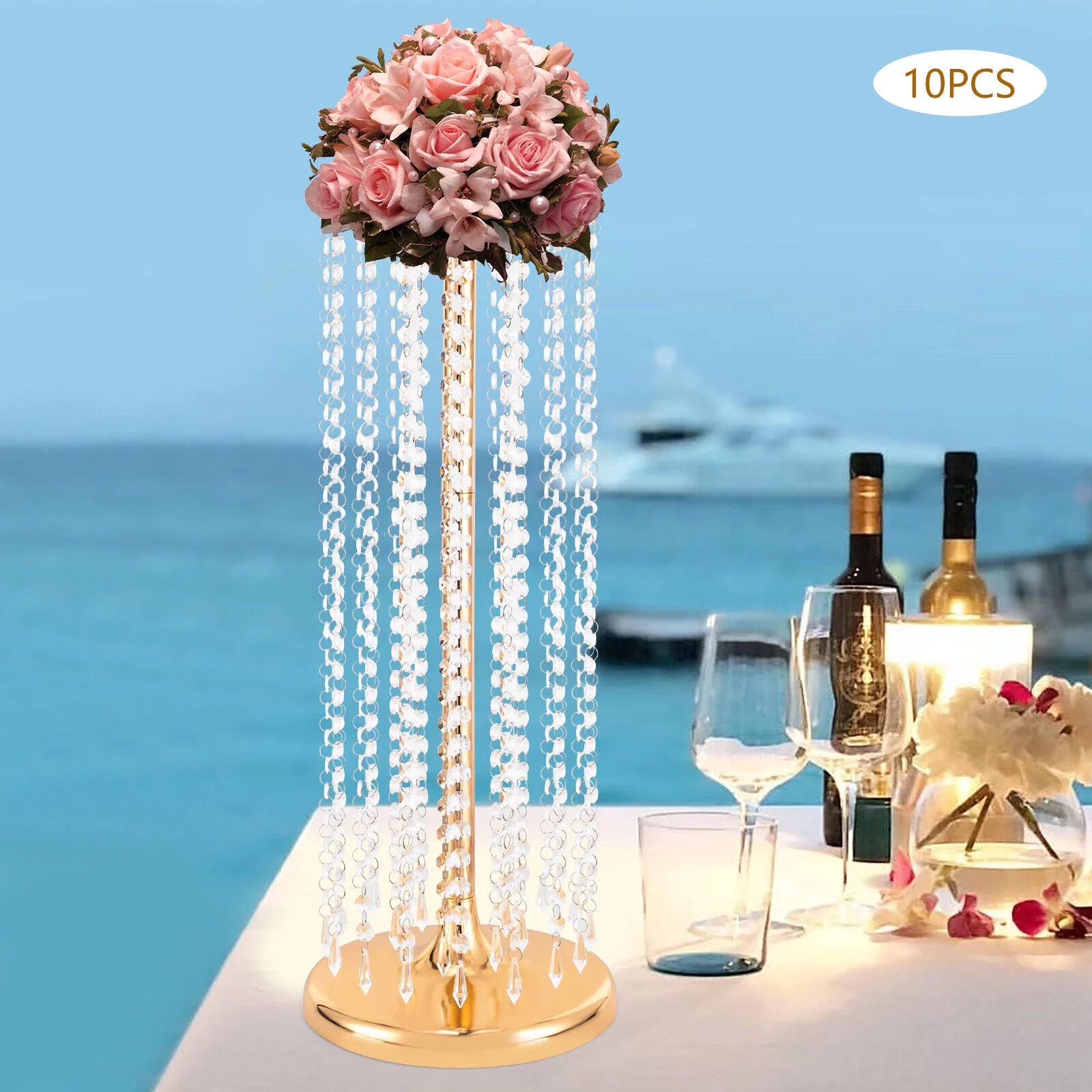 10 PCS Metal Gold Flower Vase Wedding Table Centerpieces Acrylic Crystal Flower Stand