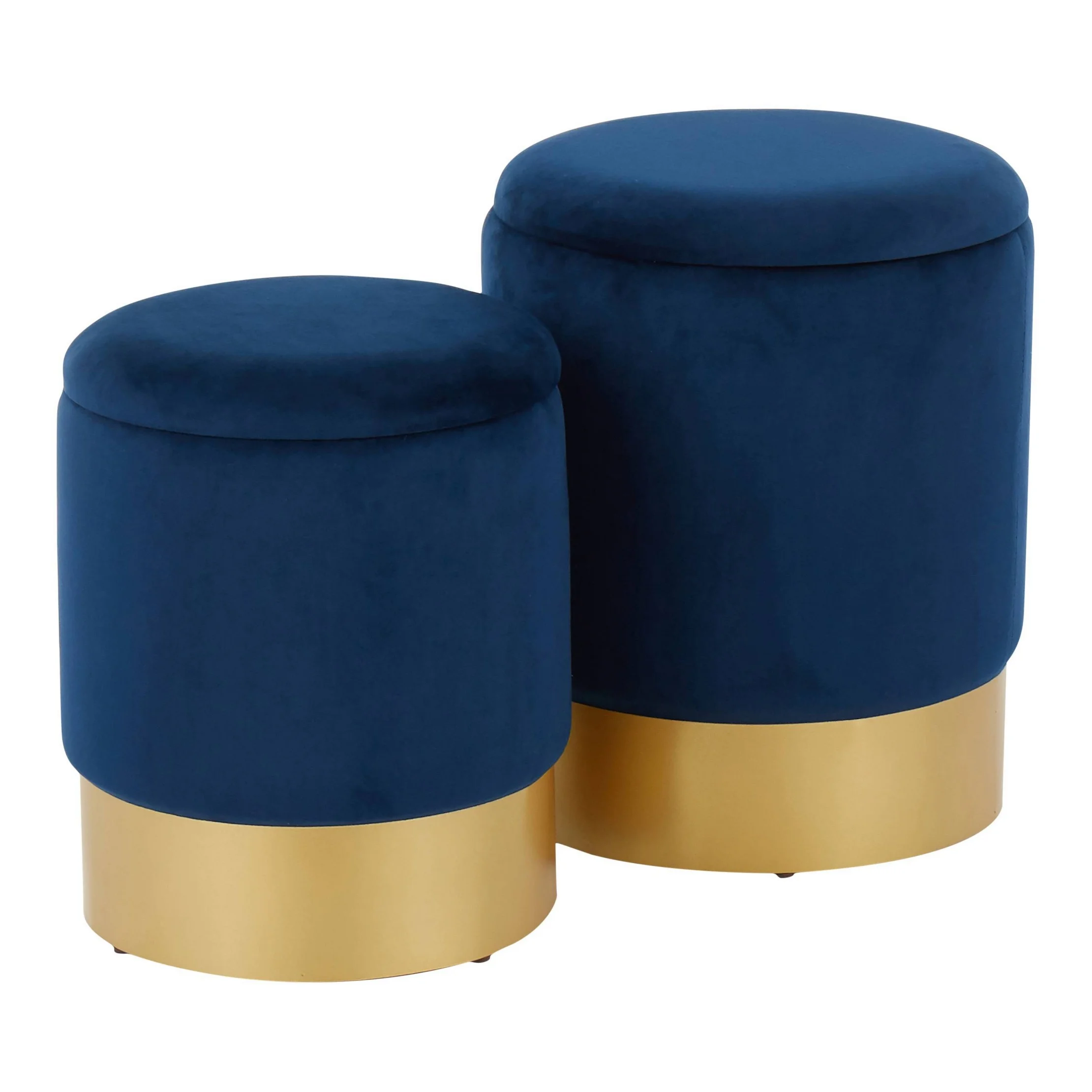 Set of 2 Marla Contemporary Glam Nesting Ottomans Blue