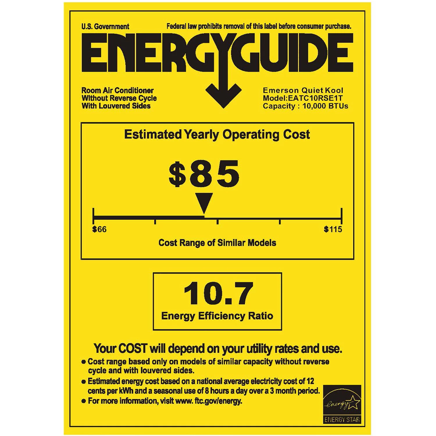 Emerson Quiet Kool 10,000 BTU 115-Volt Through-the-Wall Air Conditioner with Wi-Fi, White