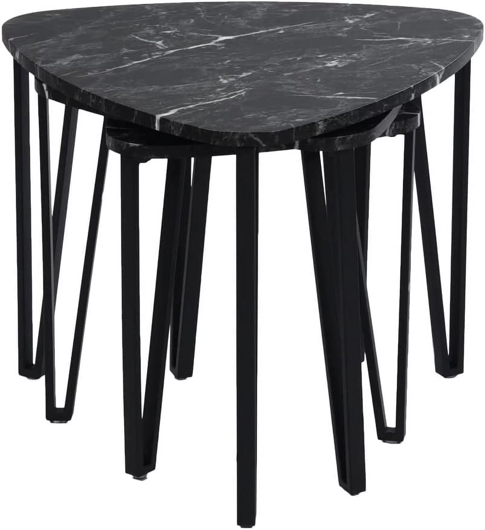 FurnitureR Modern Nesting Coffee Tables  Metal Frame Nesting Set of 3 , Black