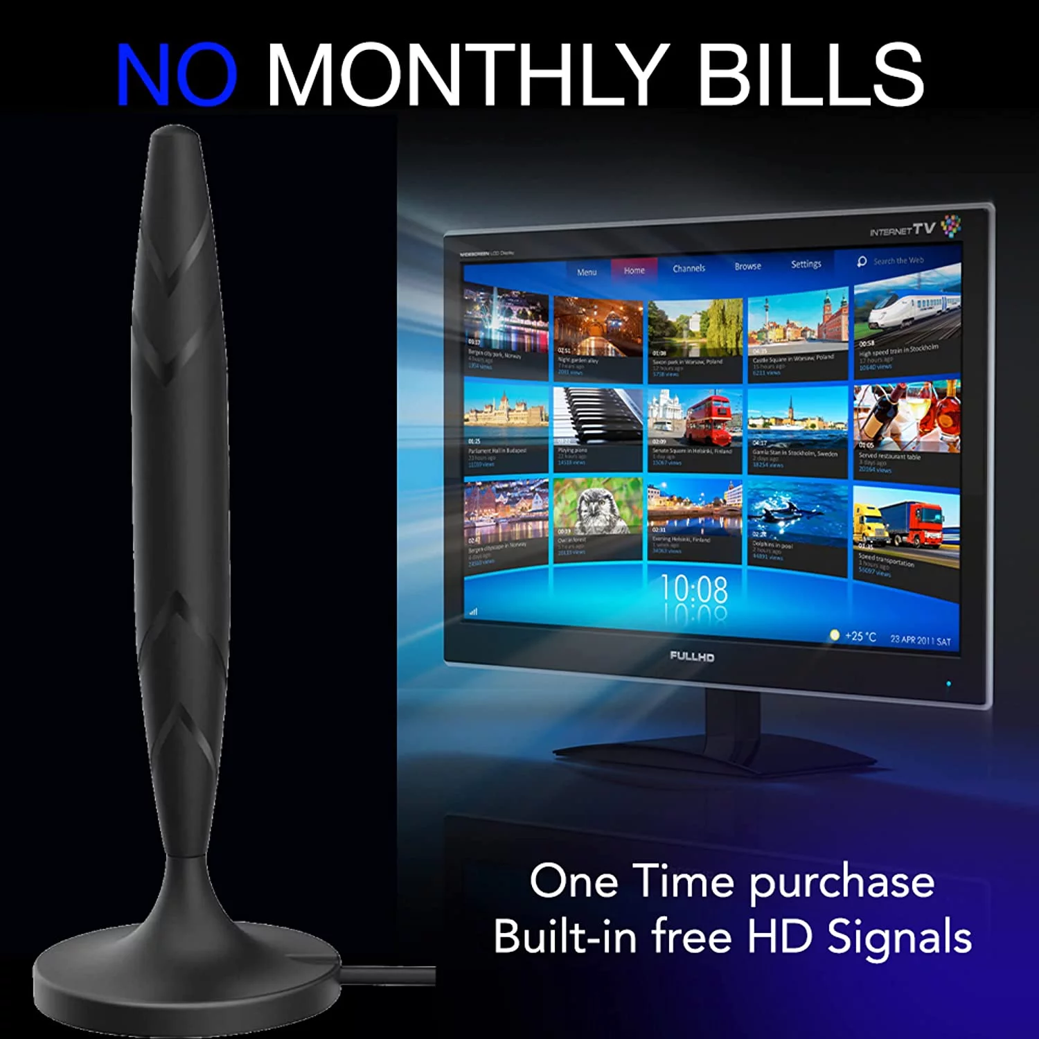 [2023 Model] TV Antenna, Indoor Amplified HDTV Digital Antenna Up to 120 Miles Range Support 4K 1080P VHF UHF Antenna with Signal Booster Black