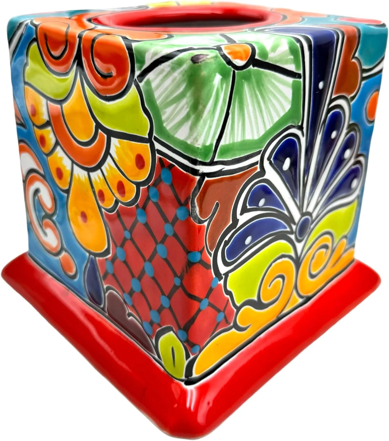 Talavera Sqaure Tissue Cover Handmade Decorative Hand Painted Multicolor Mexican Pottery Ceramic Folk Art Home Decor (Multi 20)