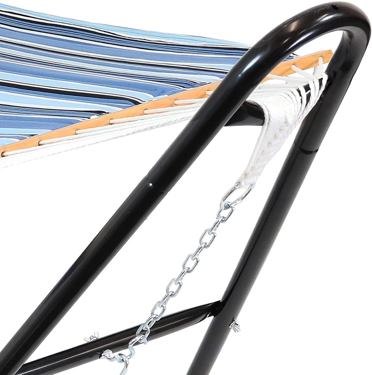 Double Quilted Fabric Hammock With Universal Steel Stand - 450-Pound Capacity - Black Stand - Misty Beach